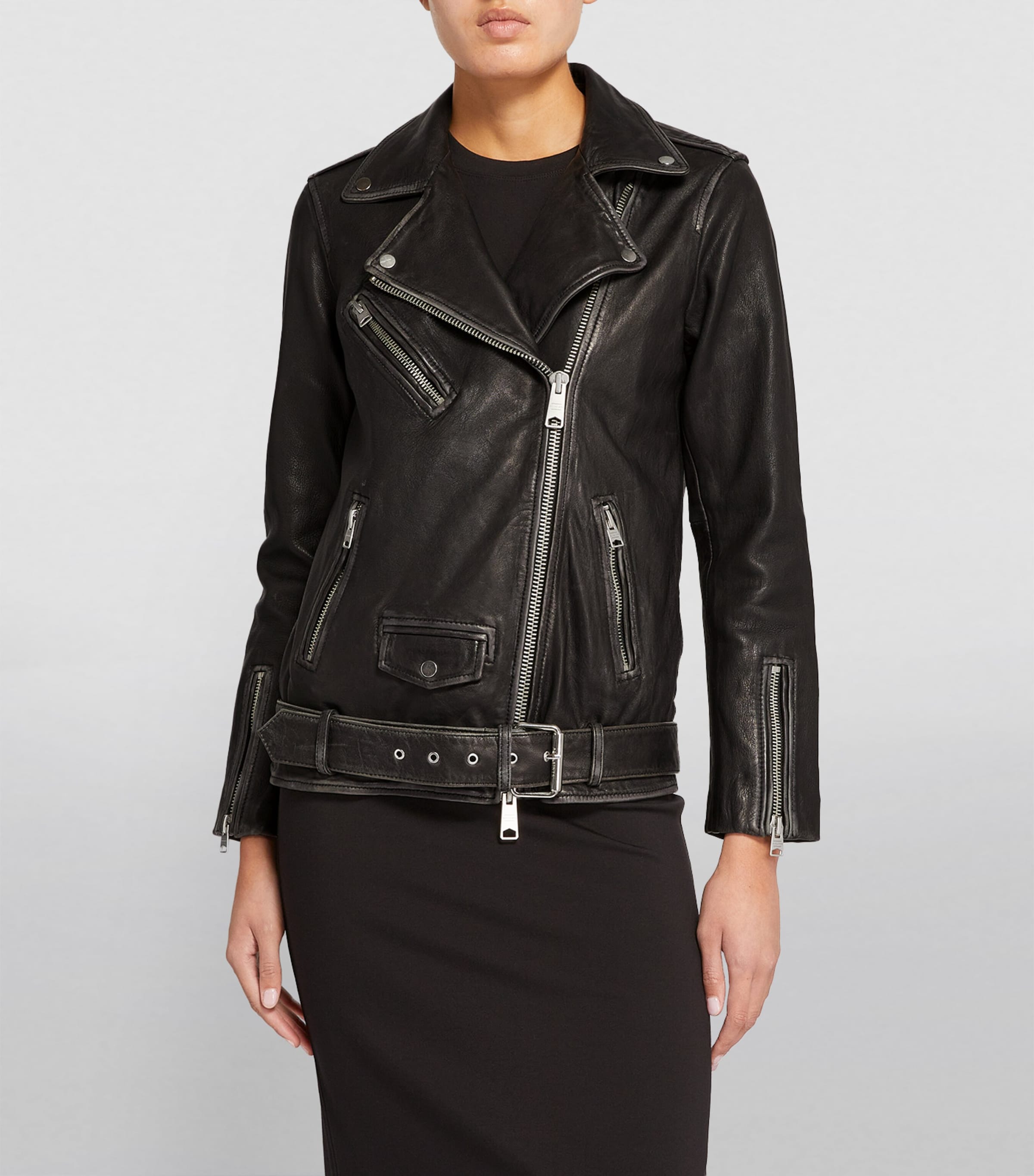 AllSaints Womens Leather Billie Biker Jacket Black Image 3