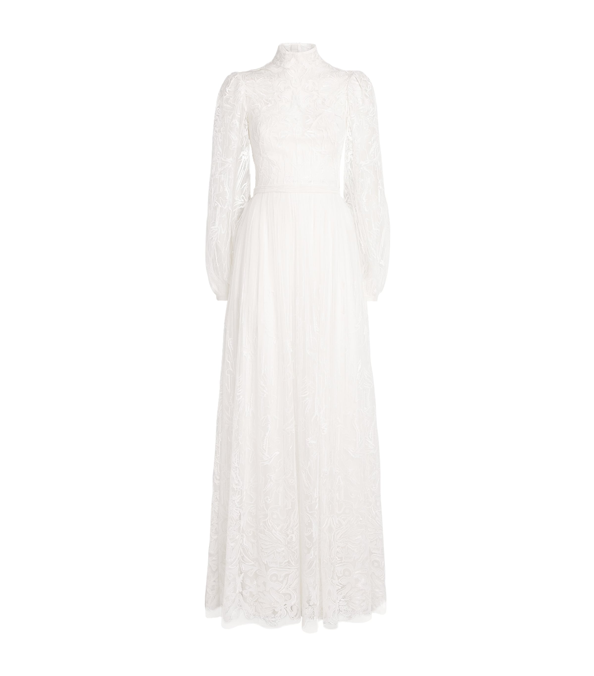 Zuhair Murad Tulle Embroidered High-neck Gown In White