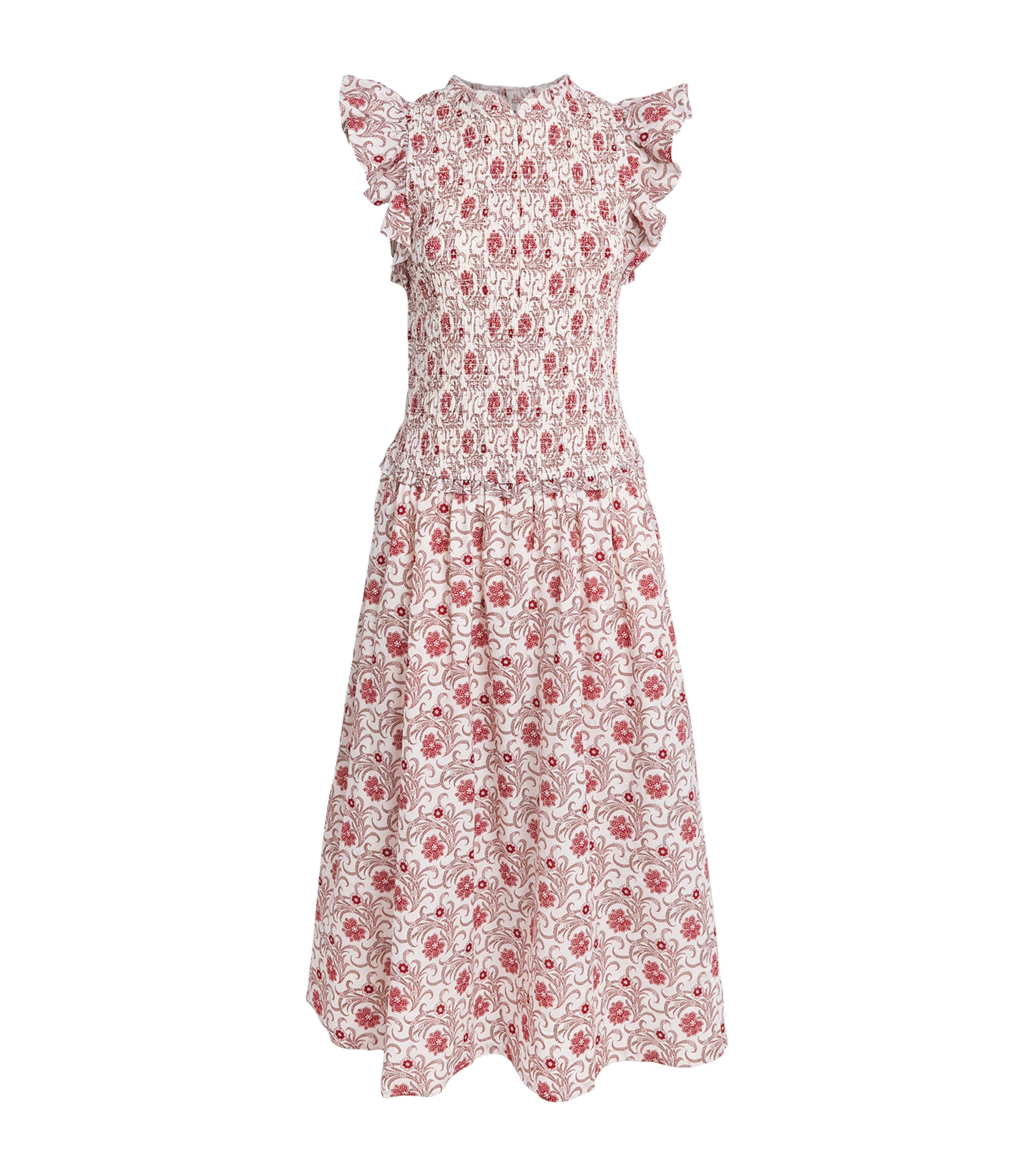 ME+EM Womens Floral Shirred Midi Dress Orange/multi Image 1