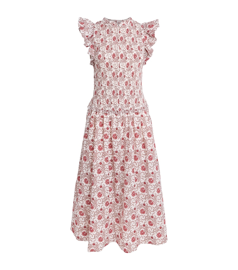 ME+EM Womens Floral Shirred Midi Dress Orange/multi Image 1