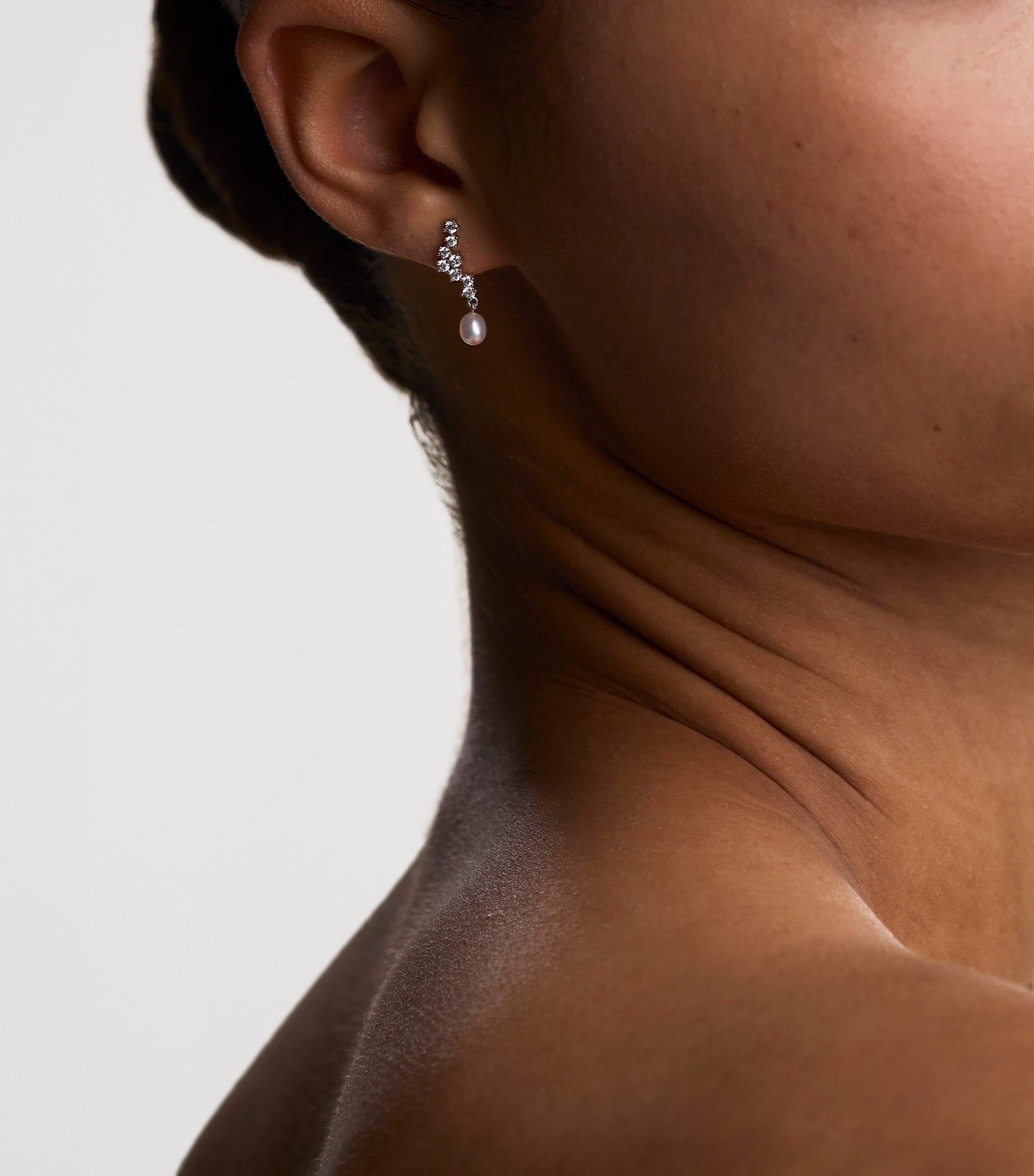 Astrid & Miyu Rhodium-Plated, Pearl and Cubic Zirconia Ripple Drop Earrings Silver Image 2