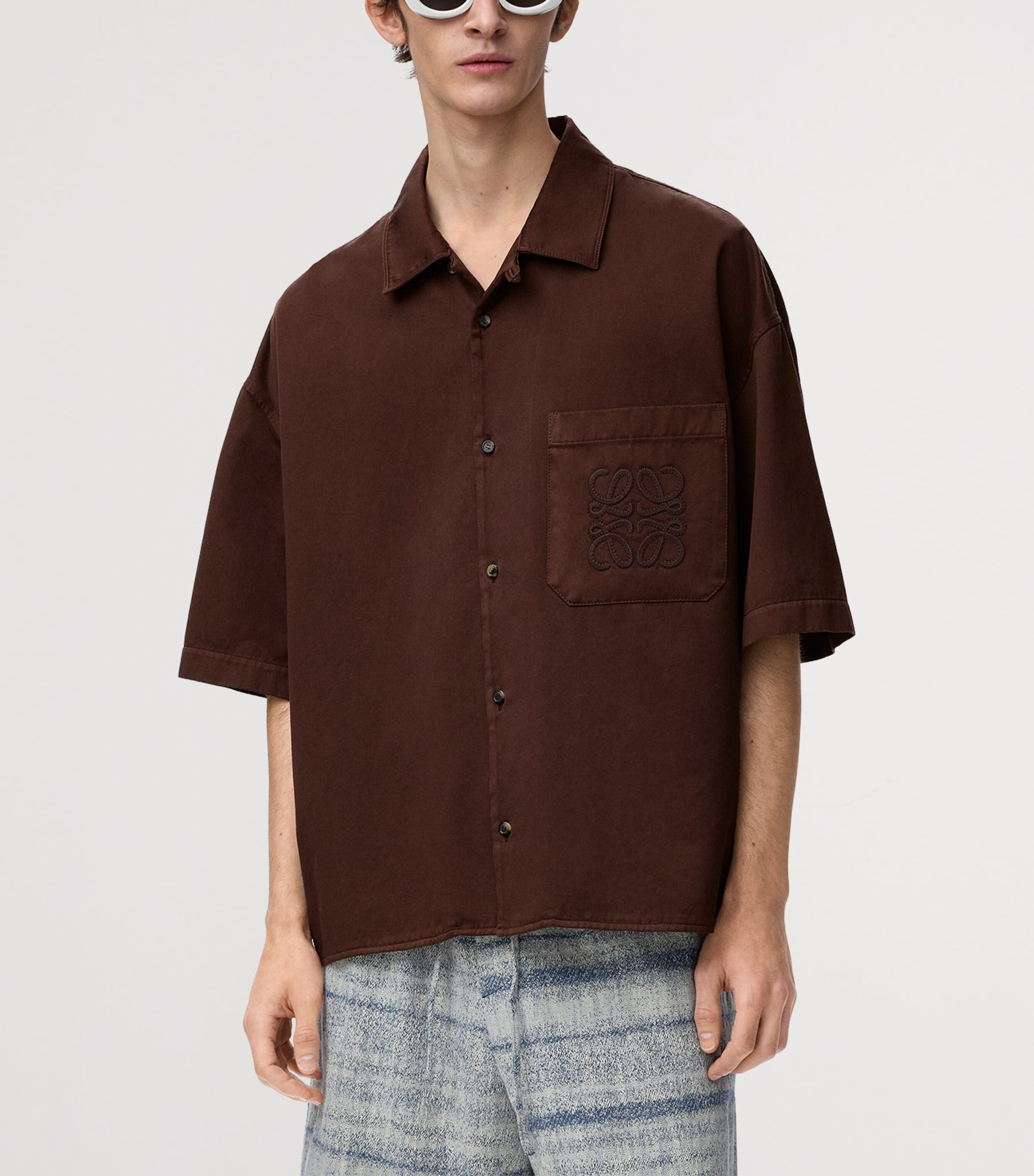 LOEWE Mens x Paula’s Ibiza Anagram Shirt Chocolate Brown Image 3