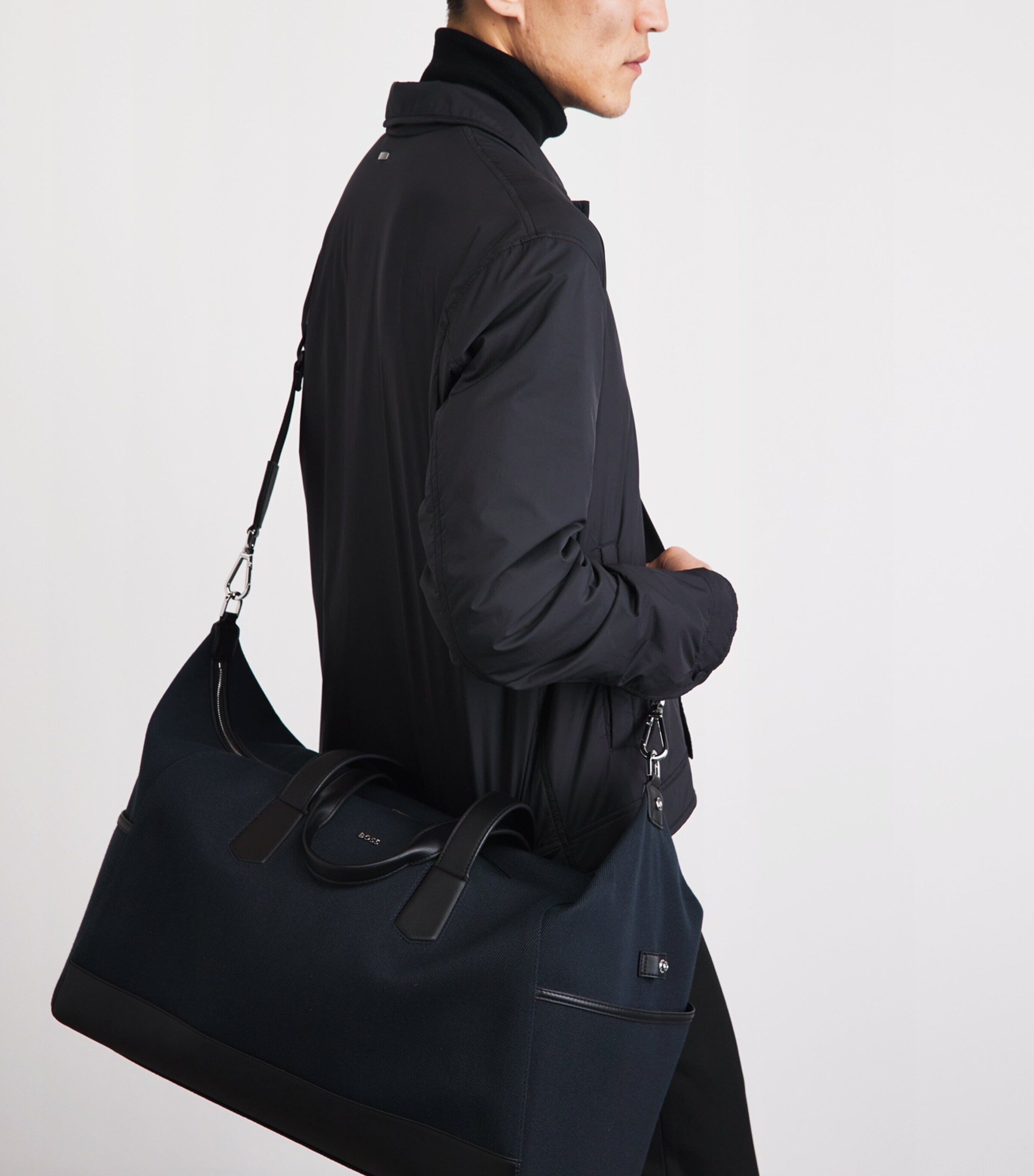 BOSS Faux Leather-Trim Holdall Dark Blue Image 2