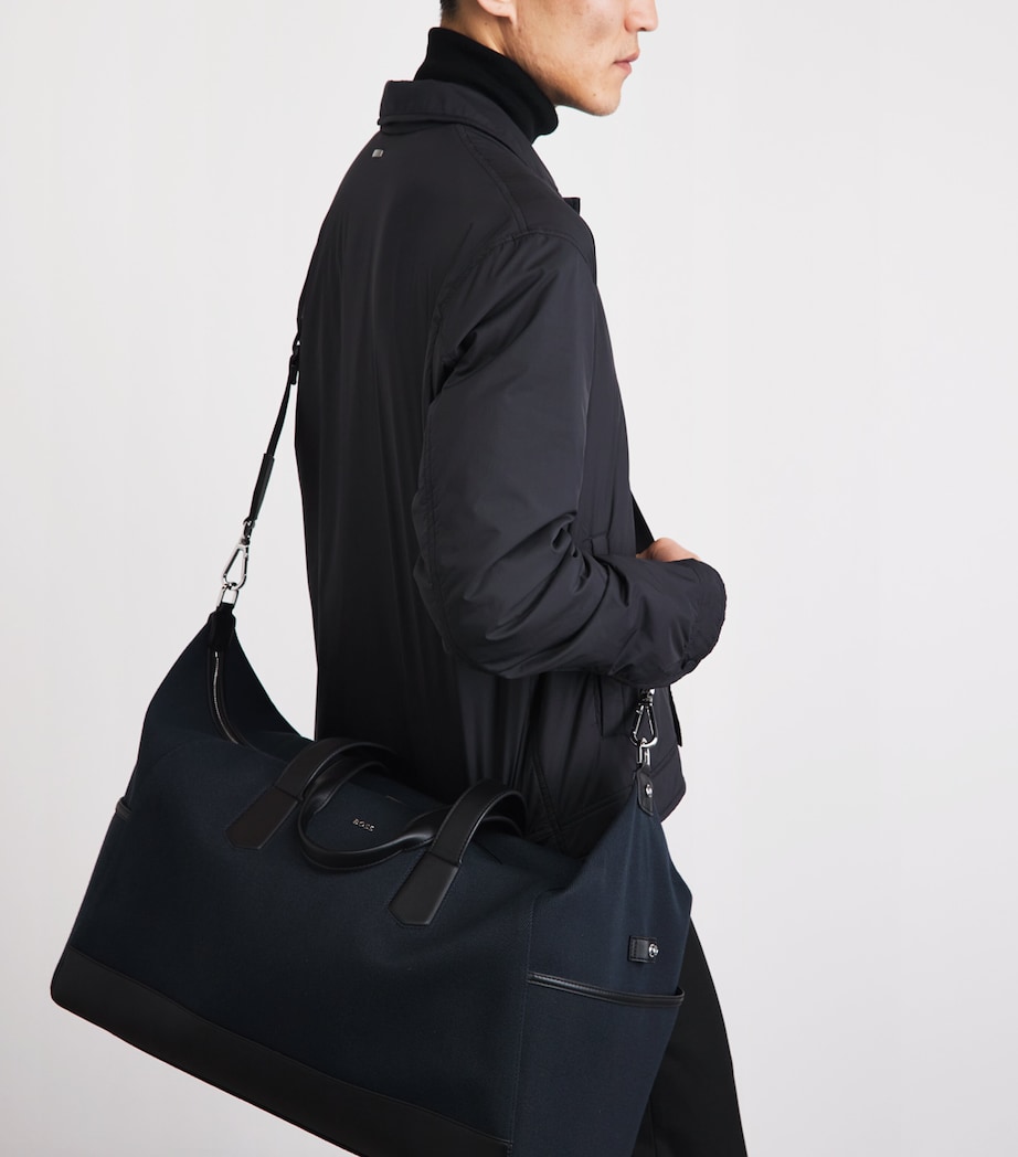 BOSS Faux Leather-Trim Holdall Dark Blue Image 2