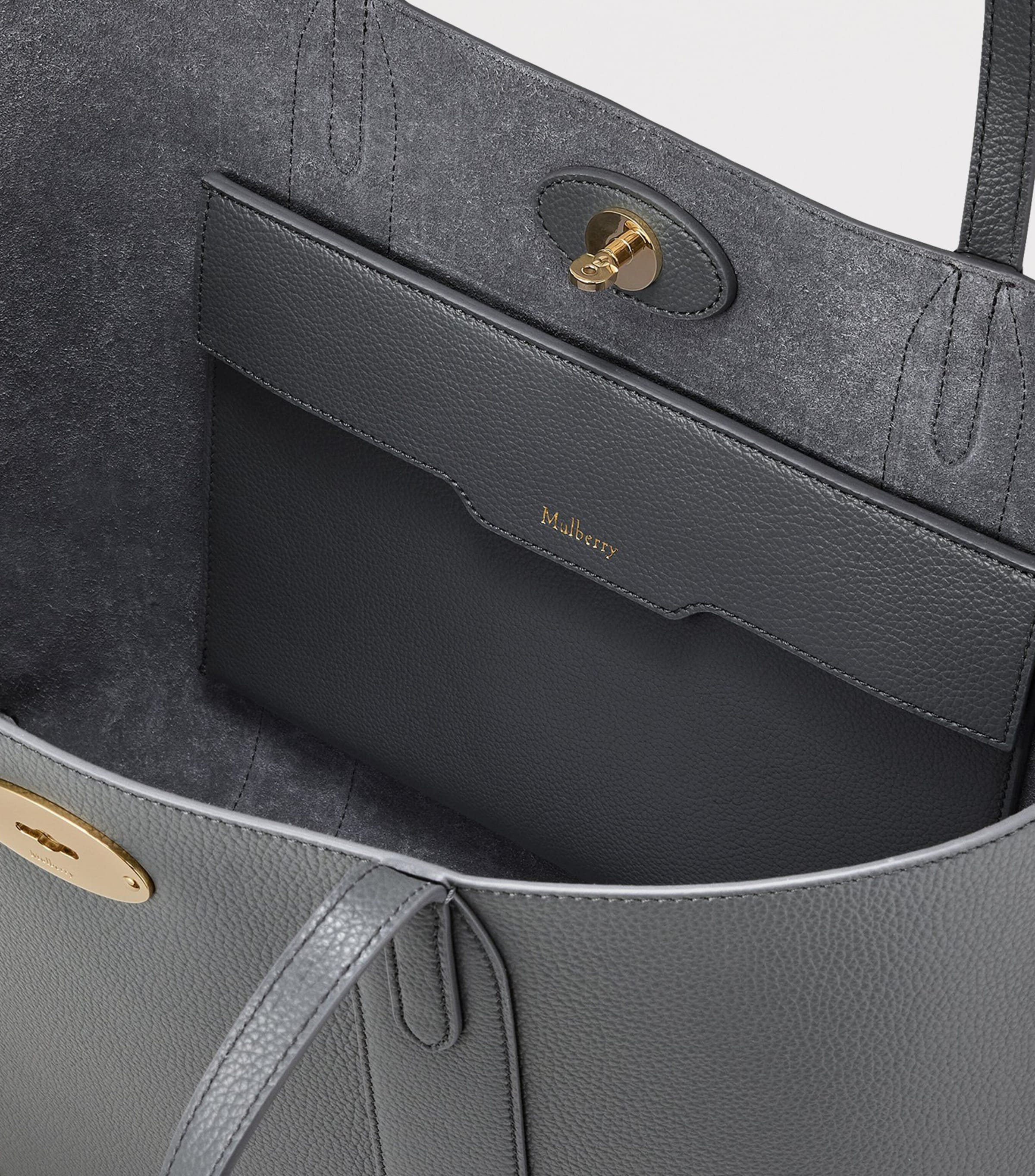 Mulberry Small Leather Bayswater Tote Bag Foggy Grey Image 5
