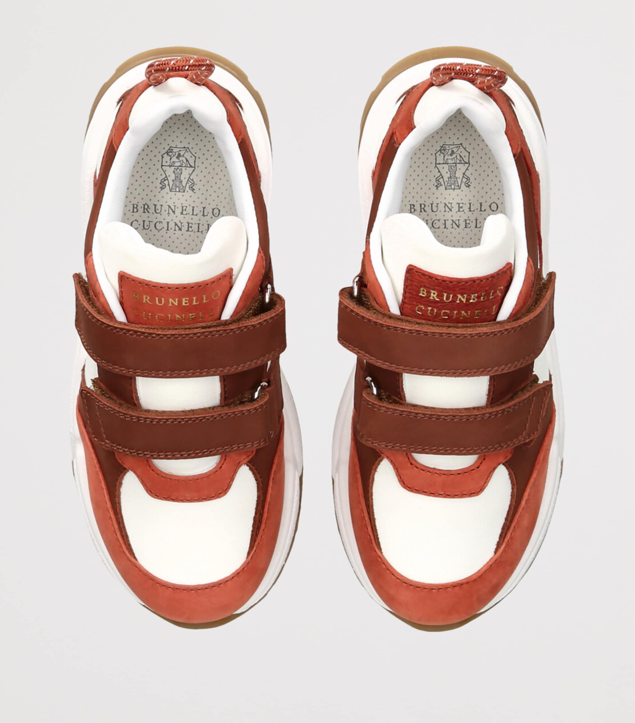 Brunello Cucinelli Kids Leather-Panel Velcro-Strap Sneakers White/red Image 4