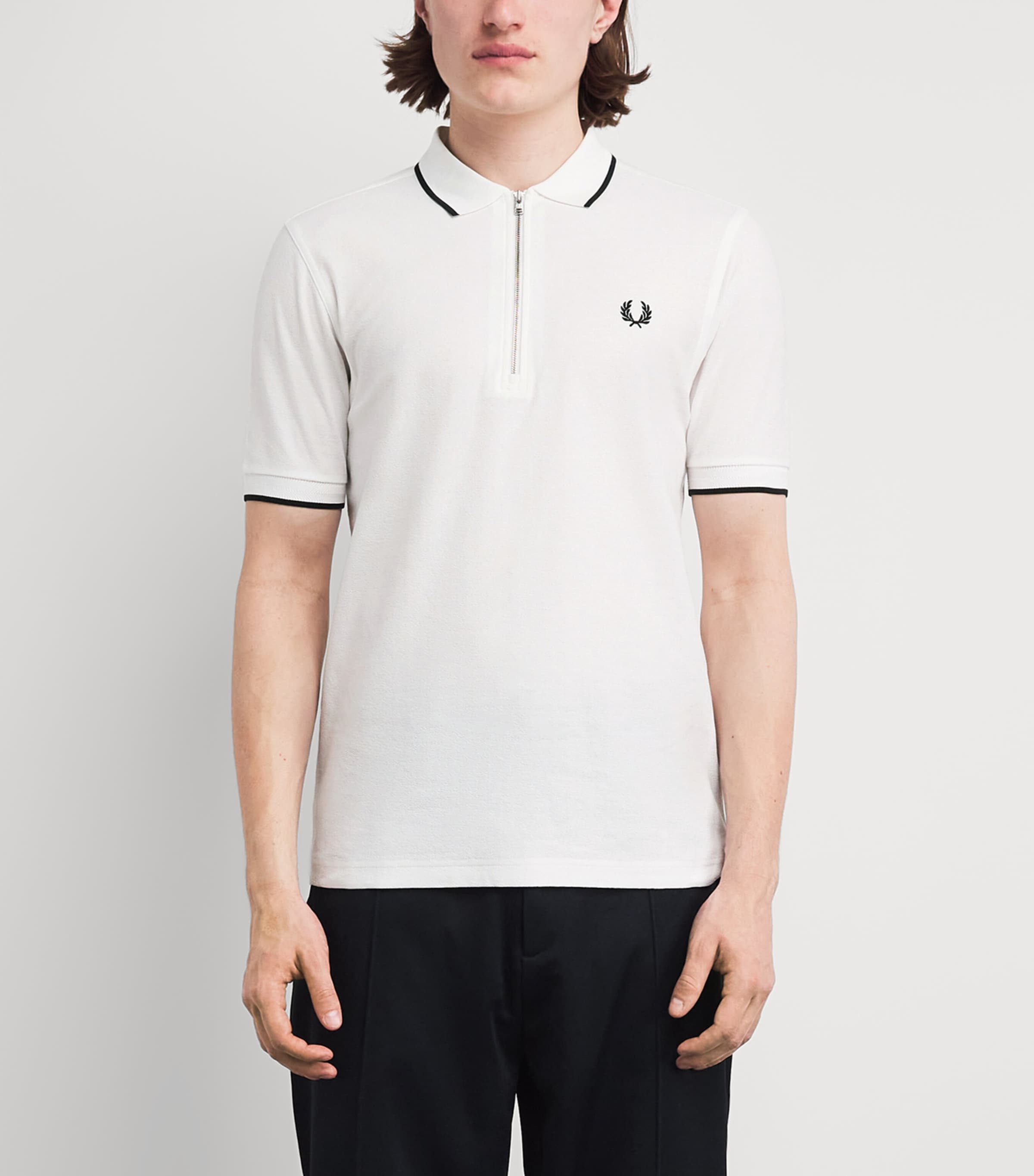 Fred Perry Mens Cotton Crepe Piqué Polo Shirt Snow White Image 4
