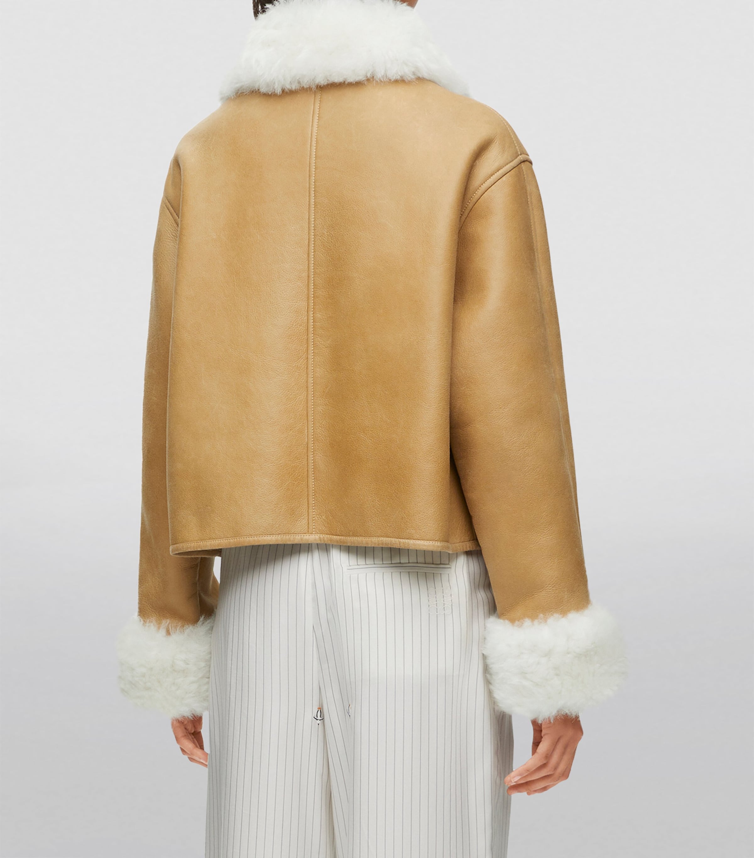 Shearling-Trim Leather Jacket WHITE/GOLD Image 4