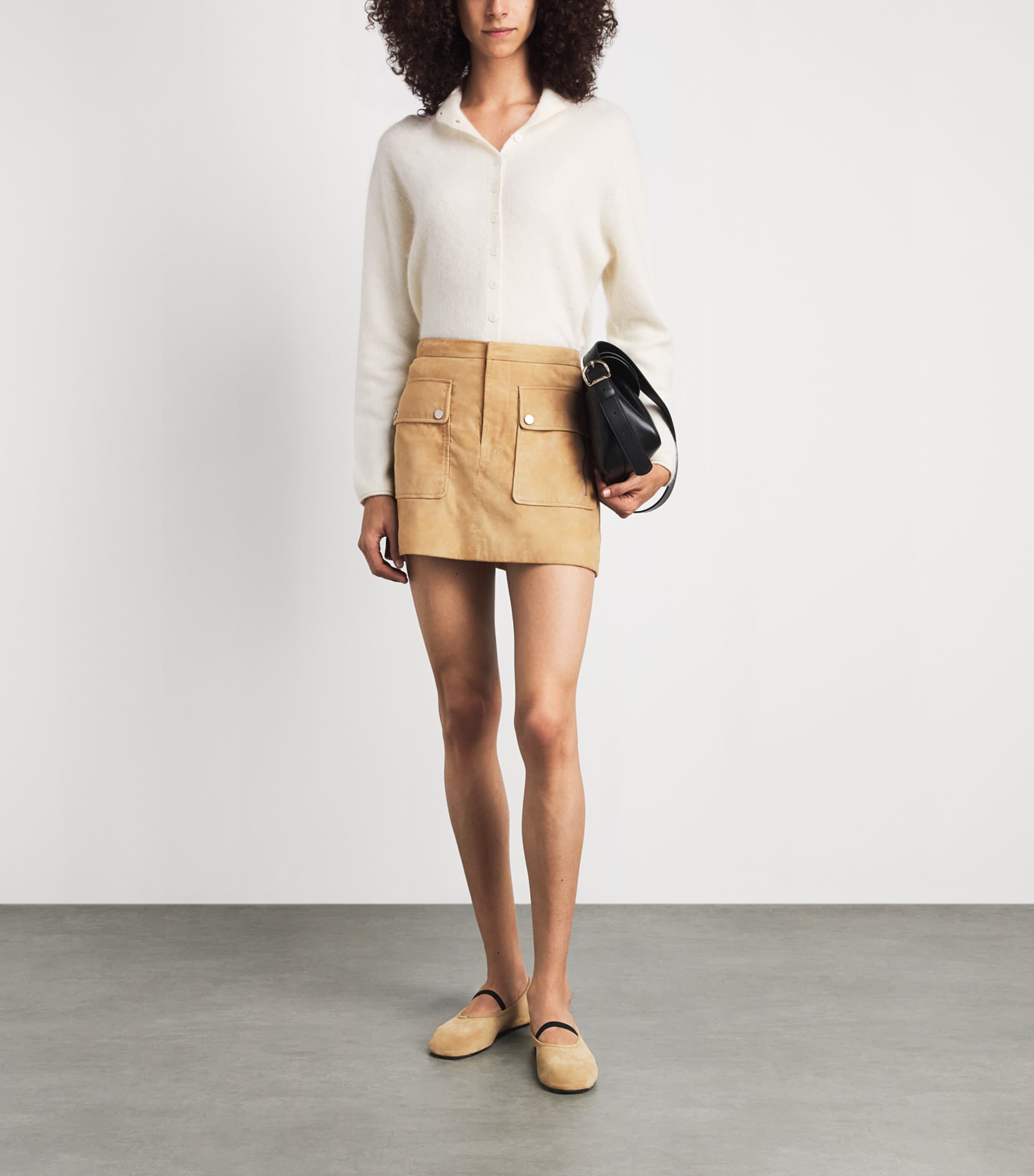 FRAME Womens Suede The Safari Mini Skirt Fawn Image 2