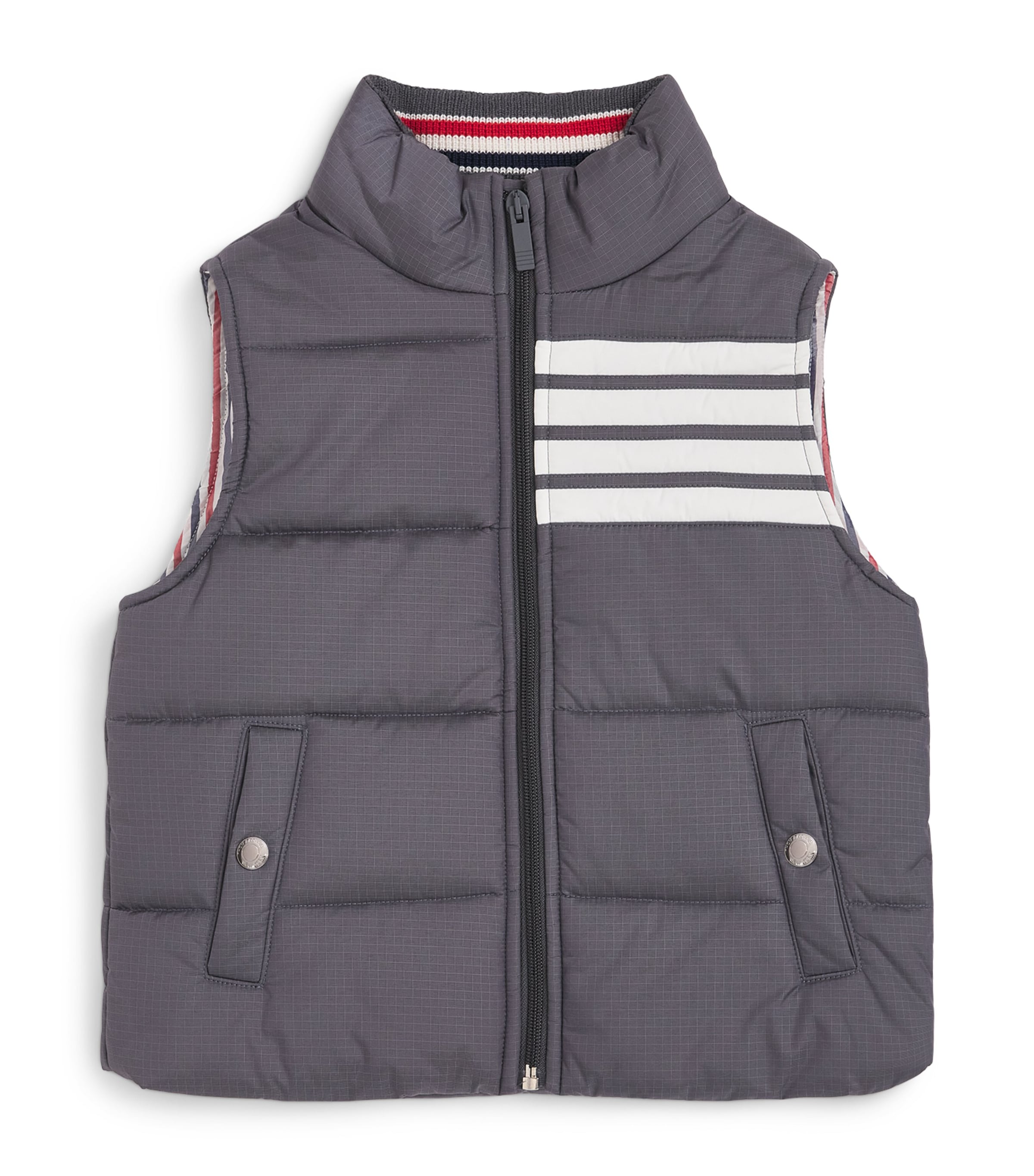 Thom Browne Kids Down 4-Bar Puffer Gilet (2-12 Years) Dark Grey Image 1