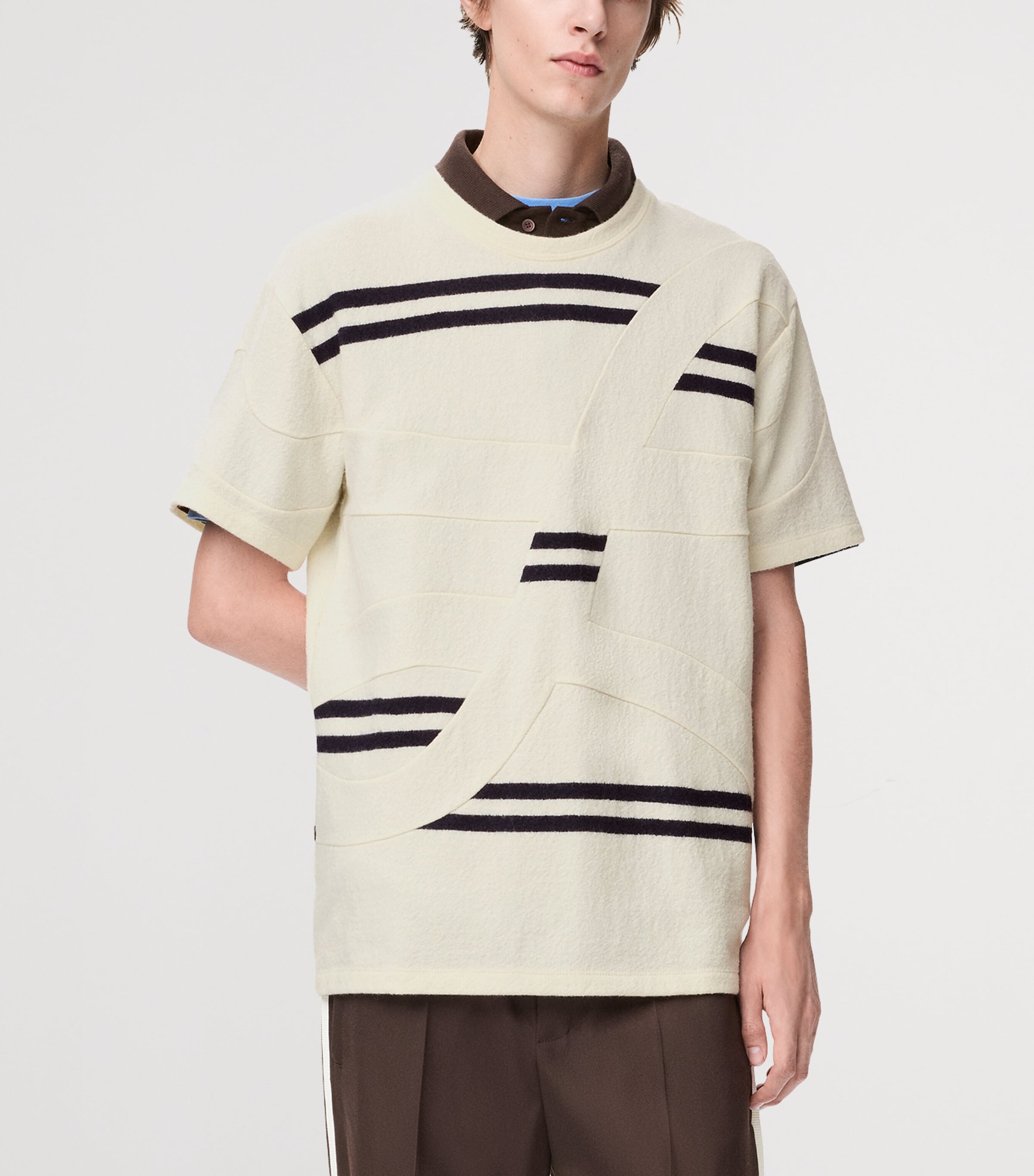 LOEWE Mens Wool-Blend Oversized T-Shirt White/dark Navy Image 3