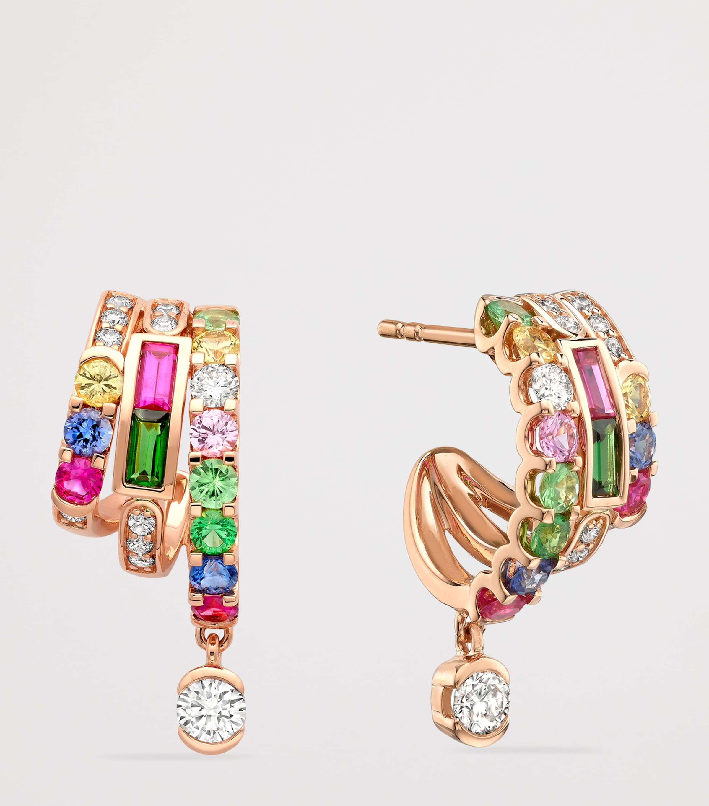 Boodles Rose Gold, Diamond, Sapphire, Ruby and Tsavorite Play of Light Hoop Earrings Rose Gold Image 3