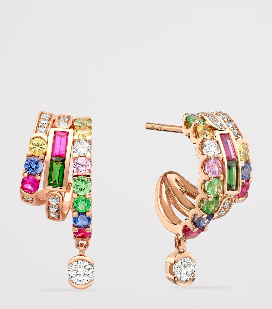 Boodles Rose Gold, Diamond, Sapphire, Ruby and Tsavorite Play of Light Hoop Earrings Rose Gold Image 3