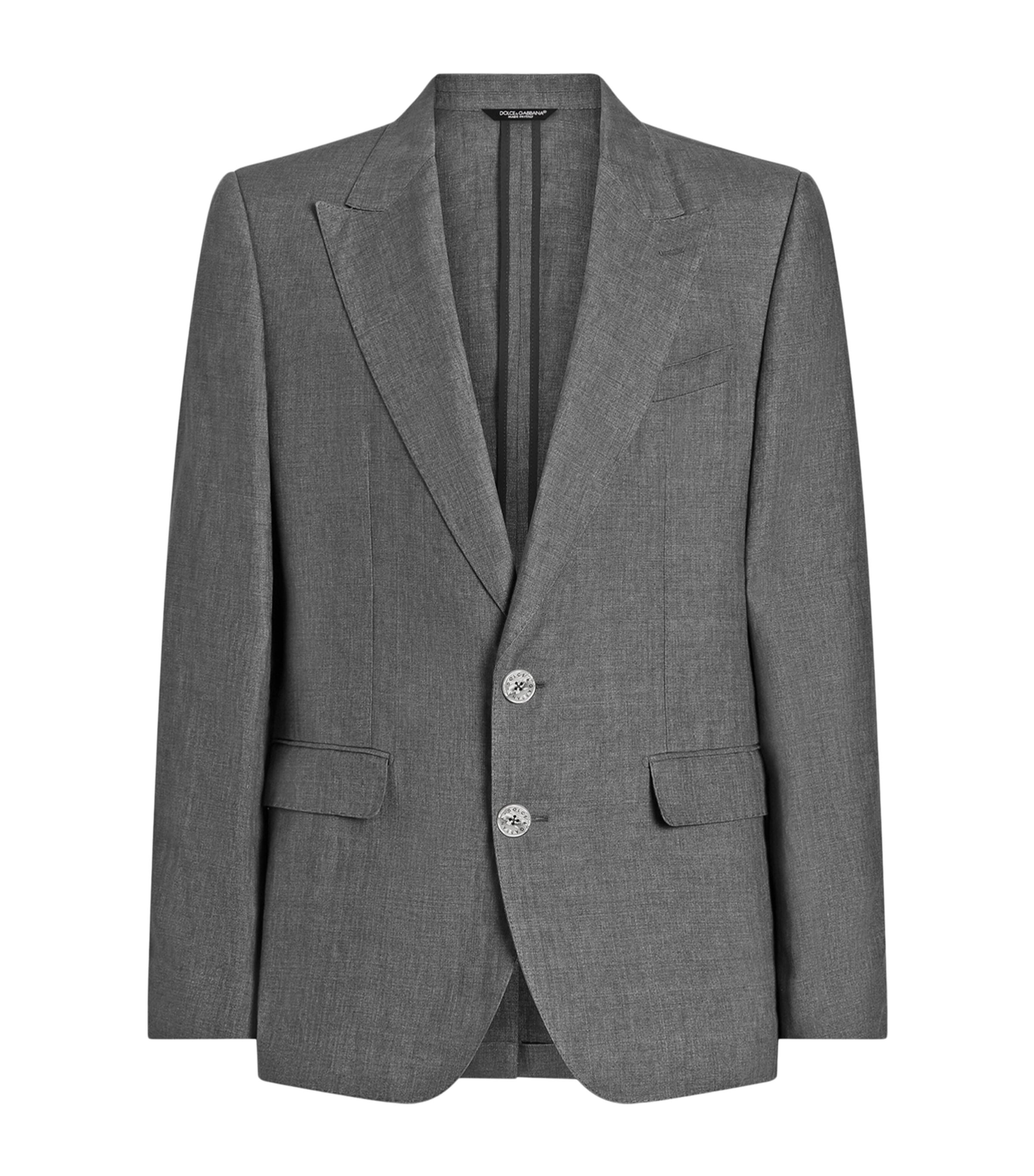Dolce & Gabbana Linen Single-breasted Blazer In Gray