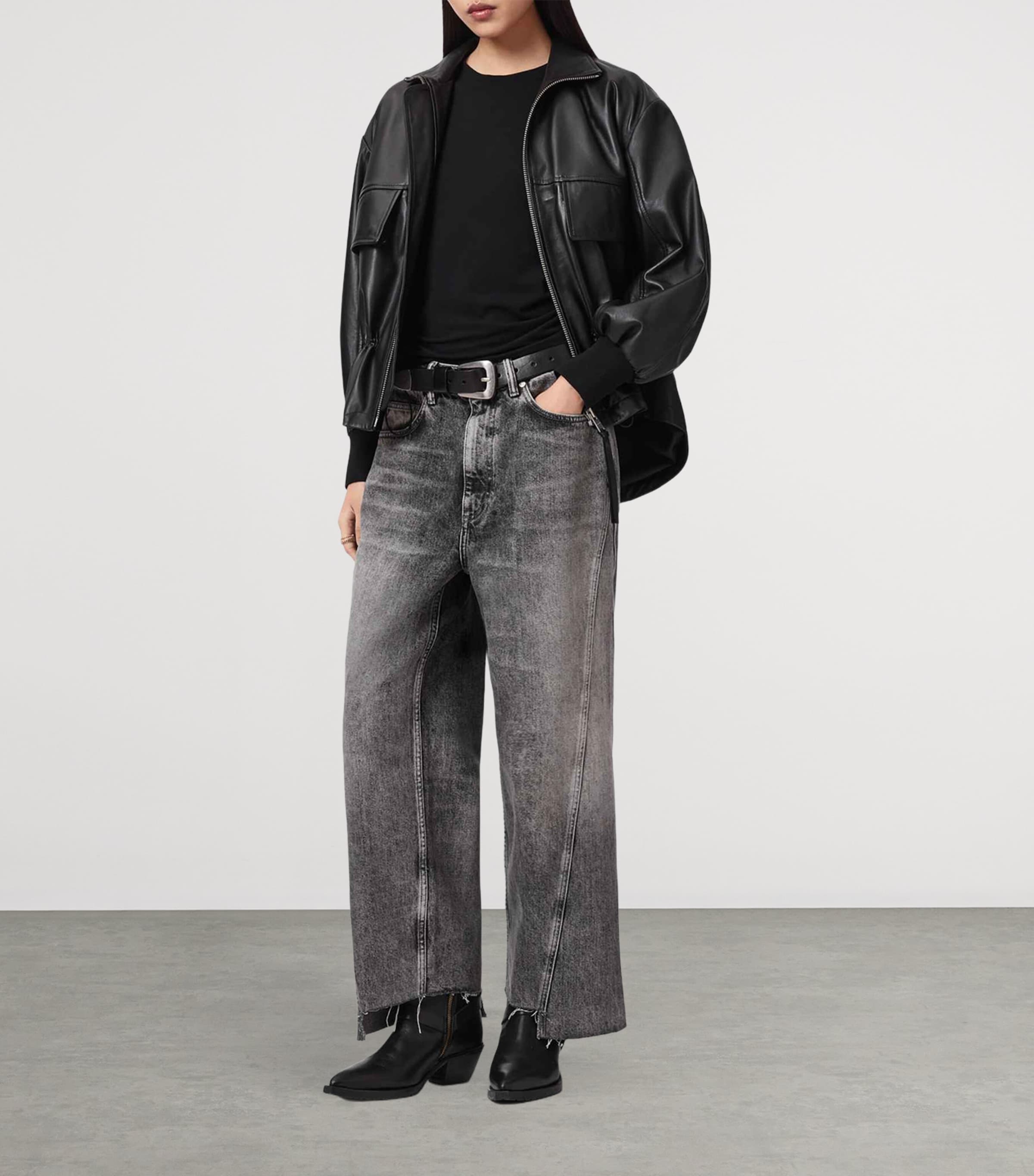 AllSaints Womens Asymmetric Fox Wide-Leg Jeans Vintage Black Image 6