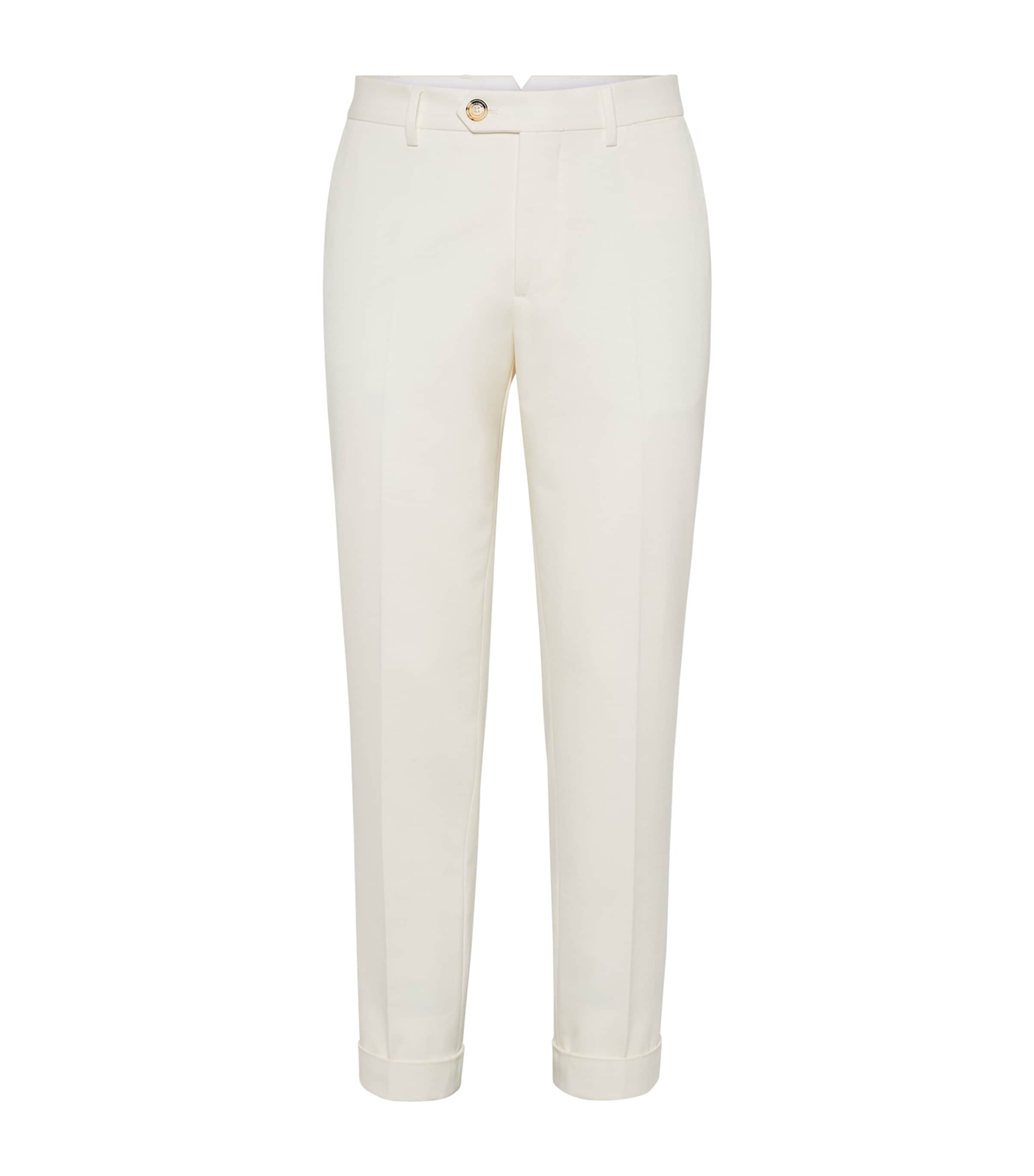 Brunello Cucinelli Cotton-virgin Wool Gabardine Italian Trousers In White