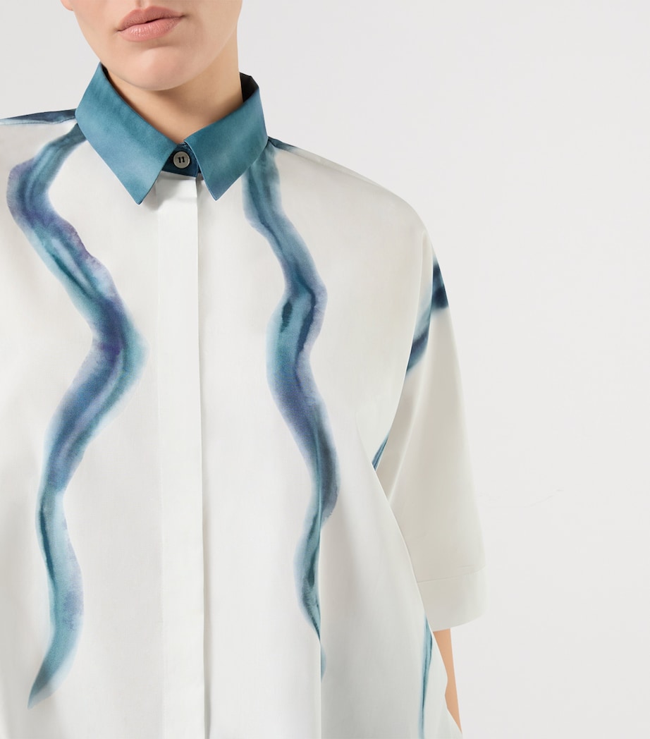 Marina Rinaldi Womens Cotton Printed Short-Sleeve Shirt Ice Image 5