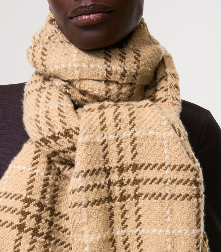 Burberry Cashmere-Wool-Silk Sequin Check Scarf Finch Beige Image 3