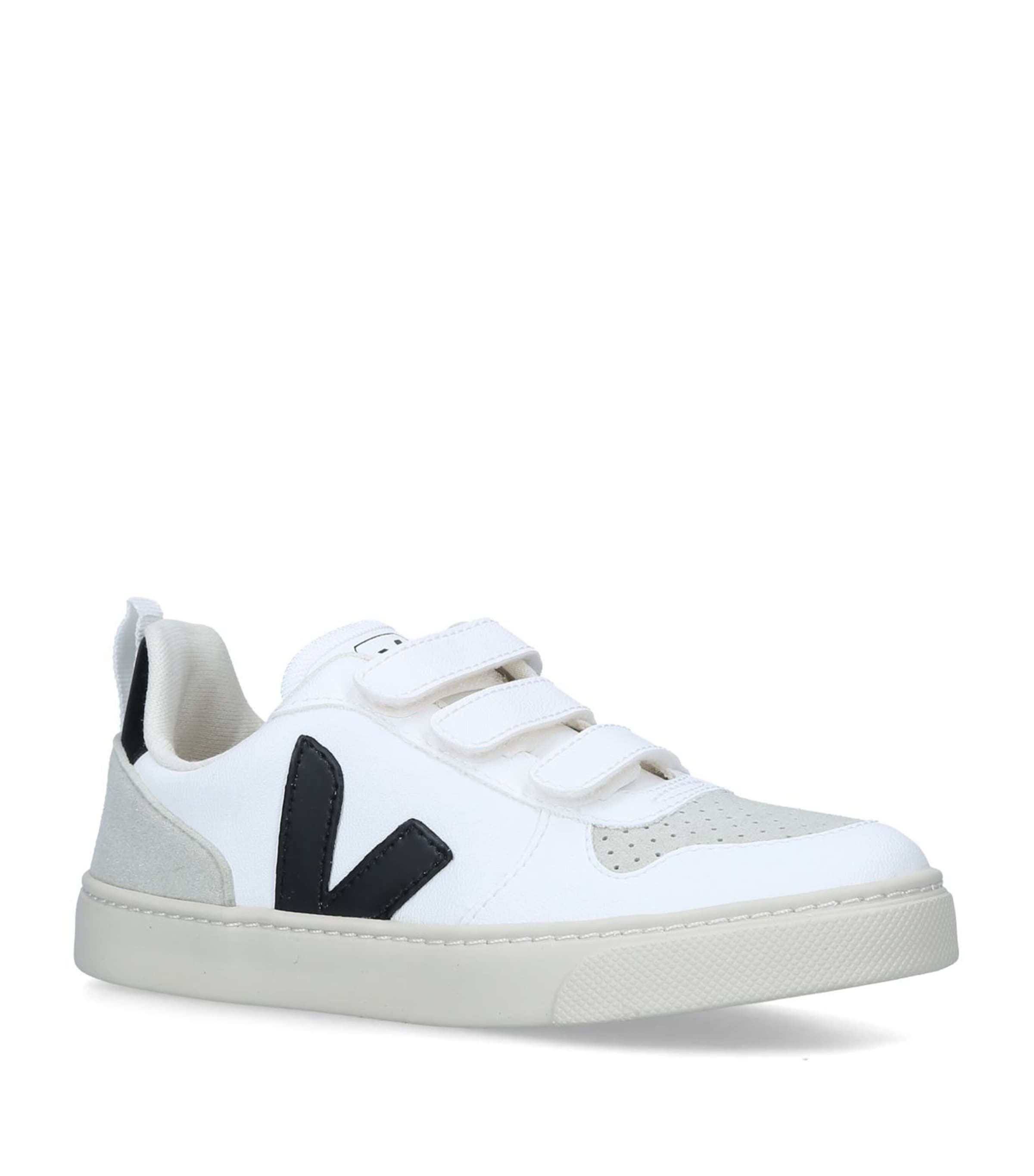 Veja Kids' V-10 Coated Organic Strap Sneakers In White,black