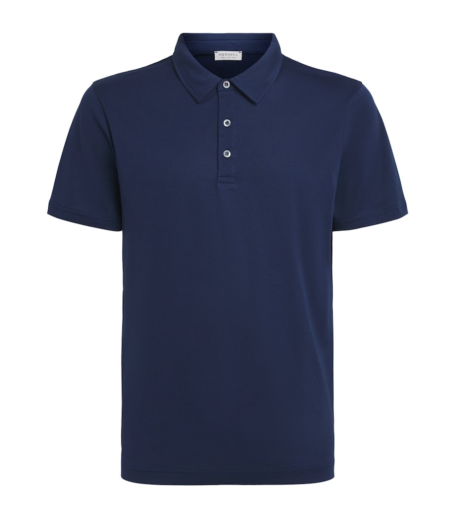 Sunspel Mens Supima Cotton Polo Shirt Buwx Ink Blue Image 1