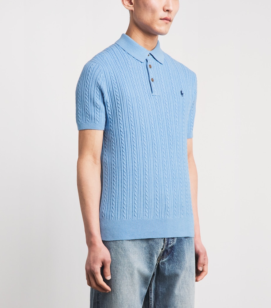 Polo Ralph Lauren Mens Cotton Cable-Knit Polo Shirt Lght Bleite Blu Hthr Image 4