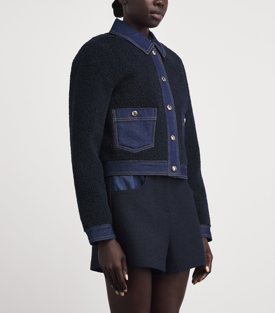 Maje Womens Bouclé Denim-Trim Jacket Navy Image 4
