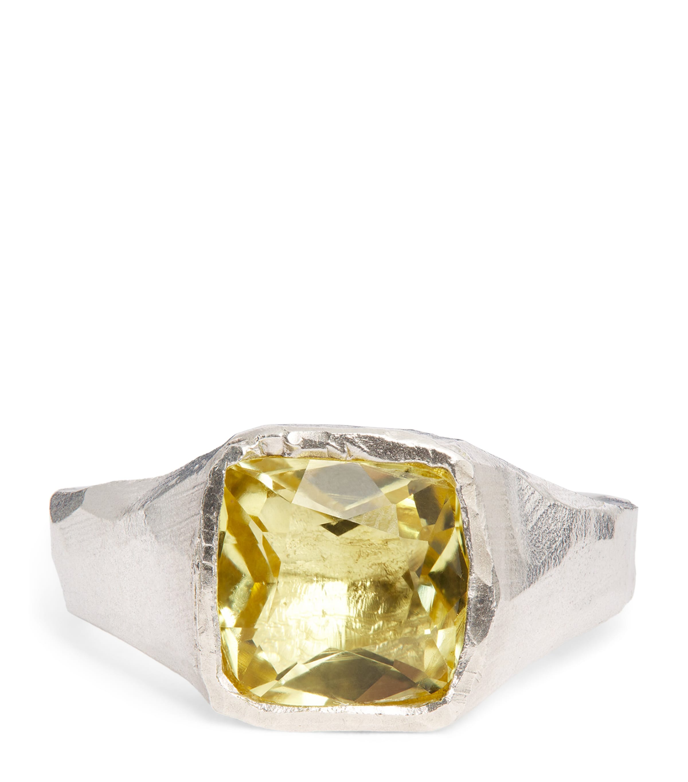 The Ouze Recycled Sterling Silver And Lemon Quartz Signet Ring In Silver