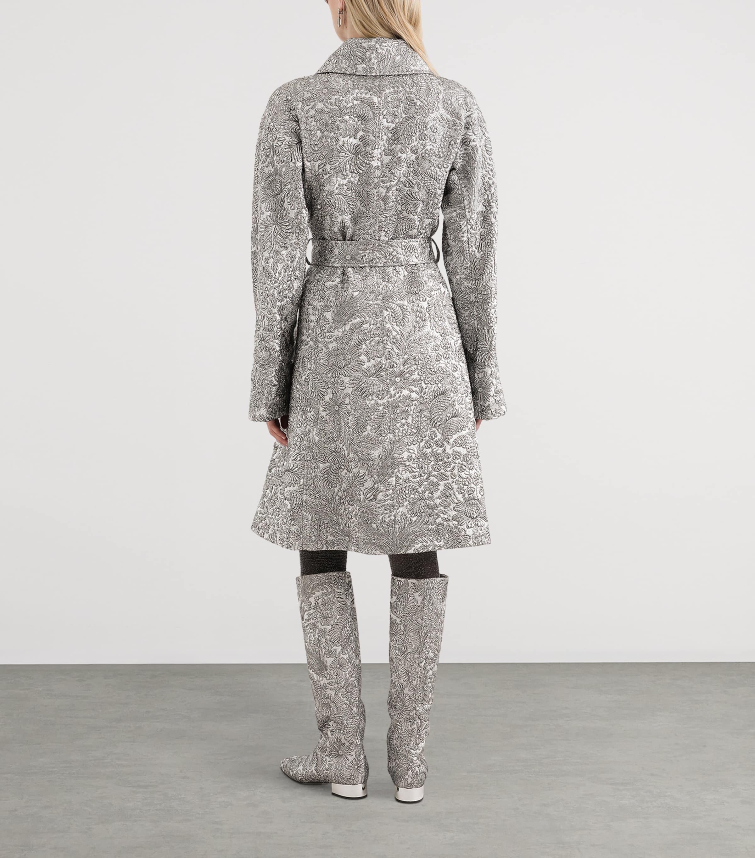 Embroidered Floral Wrap Coat S0998-SILV Image 3