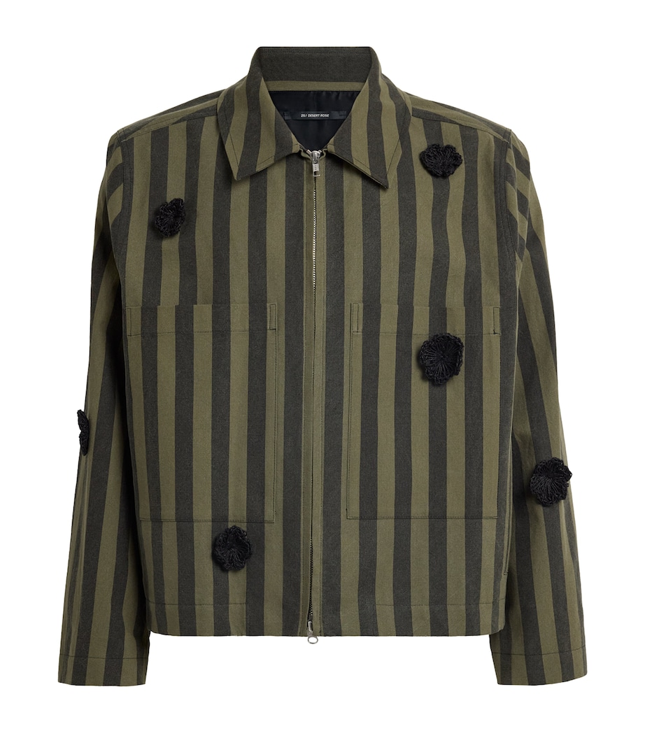 Stripe Daisy-Appliqué Overshirt GREEN / BLACK Image 1