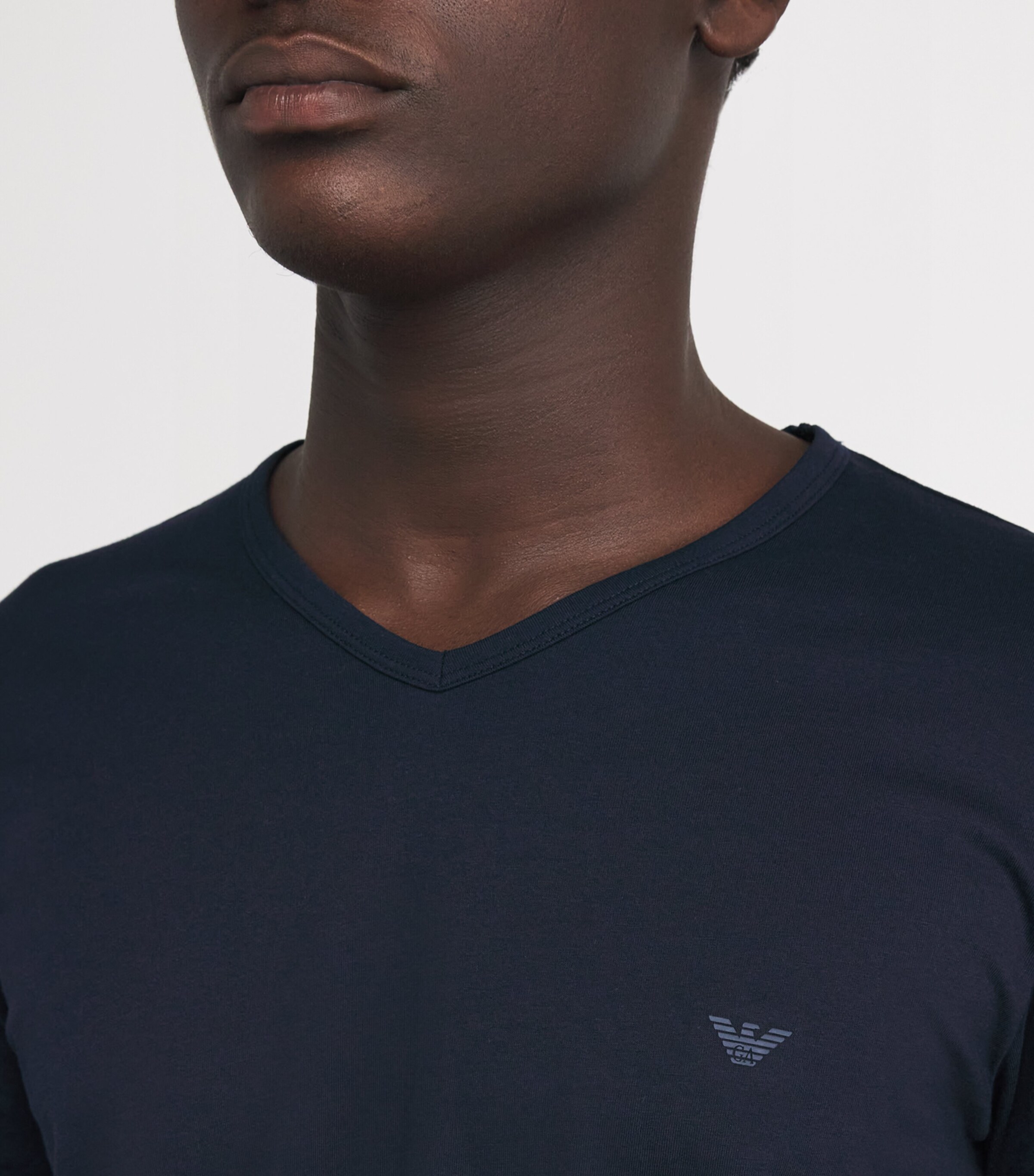 Emporio Armani Mens Pure Cotton V-Neck T-Shirts (Pack of 2) Marine/gr Image 6