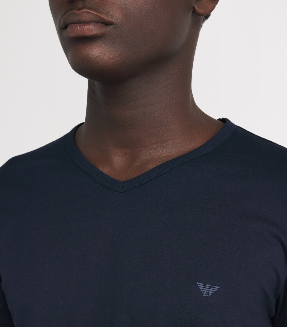 Emporio Armani Mens Pure Cotton V-Neck T-Shirts (Pack of 2) Marine/gr Image 6