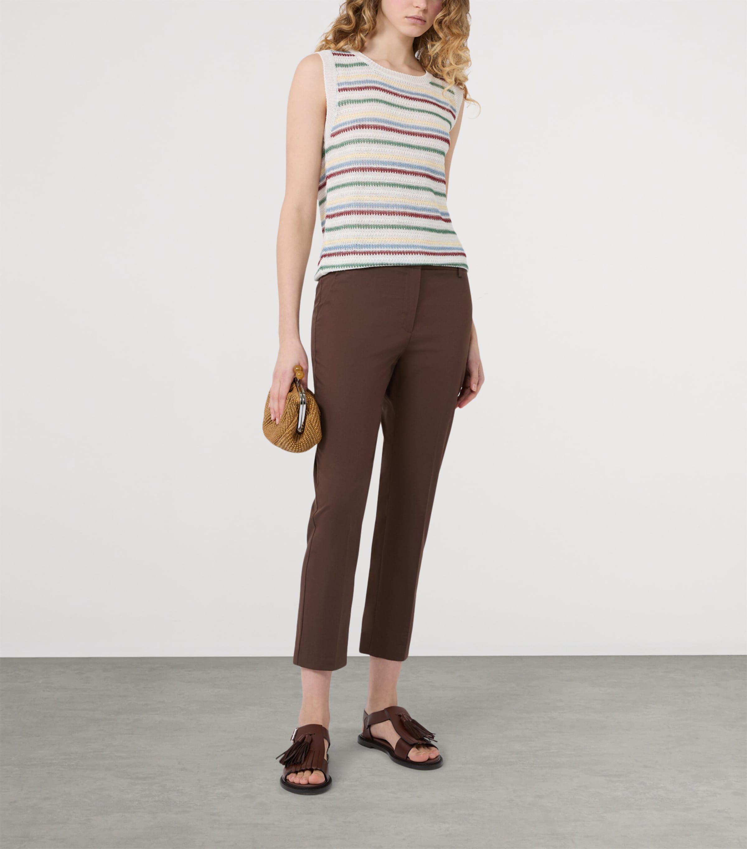 Weekend Max Mara Womens Cotton-Blend Cropped Slim Trousers Chocolate Image 4