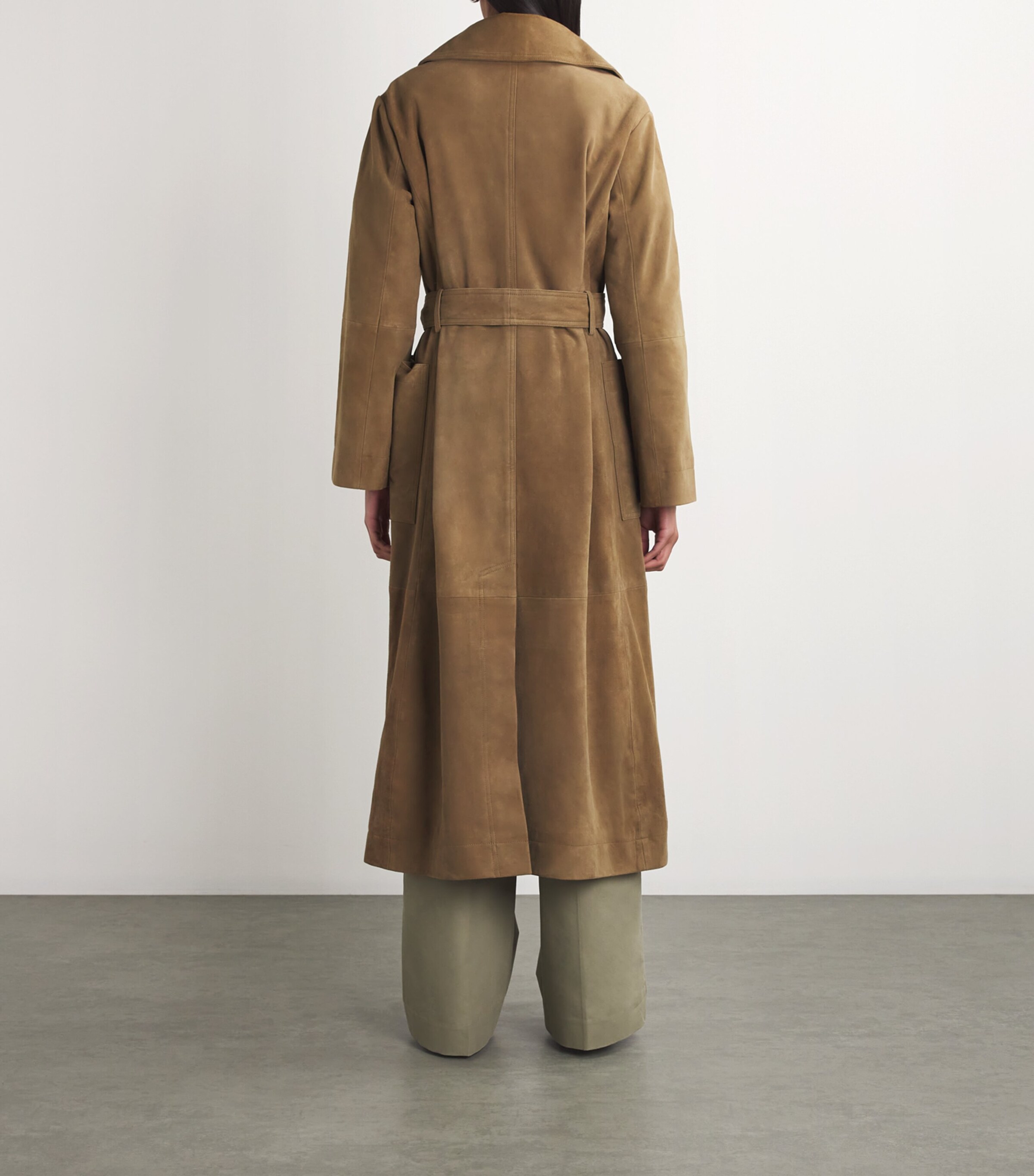 Suede Belted Trench Coat 250_343 LIGHT KHAKI Image 4