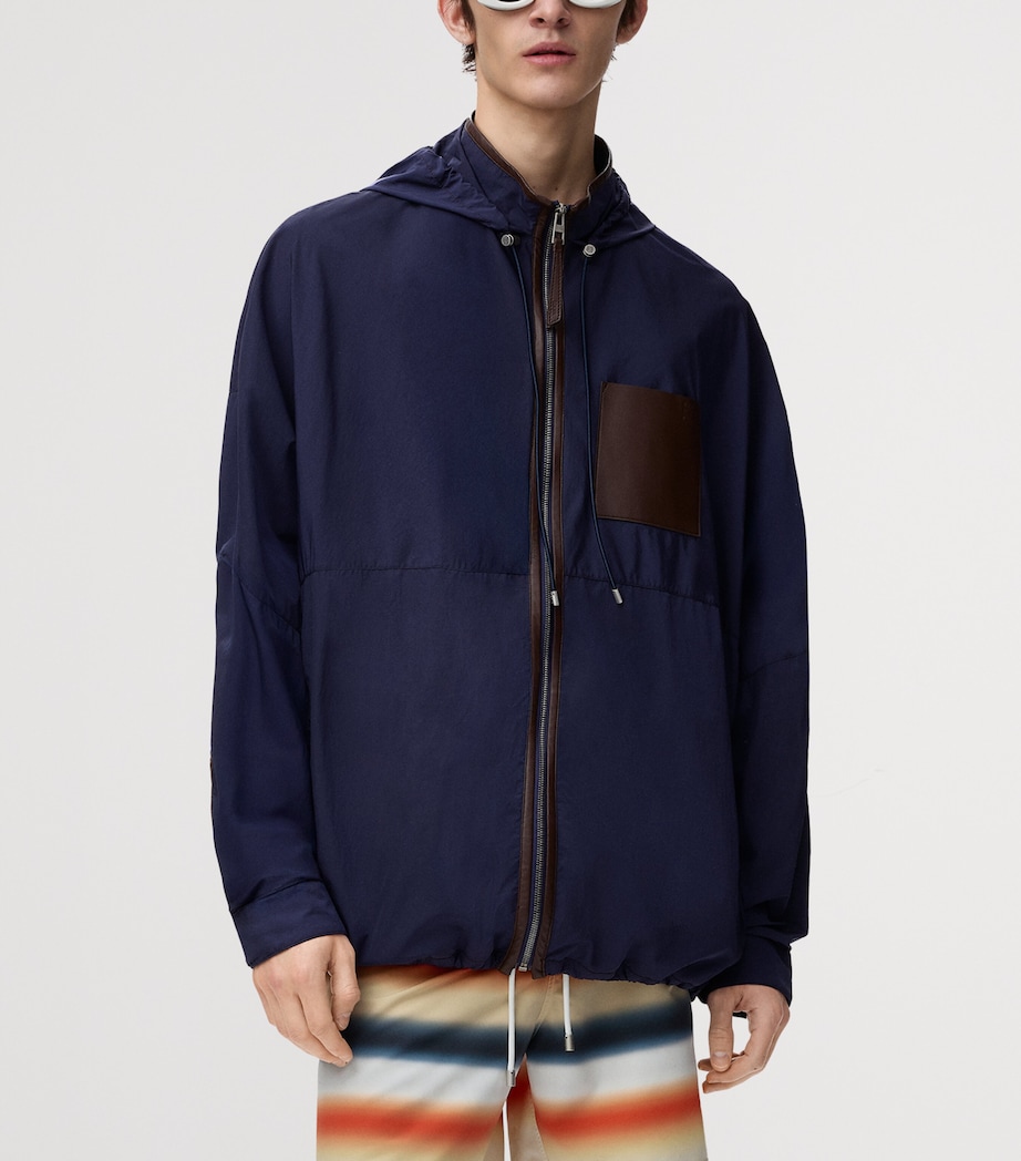 LOEWE Mens x Paula's Ibiza Leather-Trimmed Hooded Jacket Navy/brown Image 3