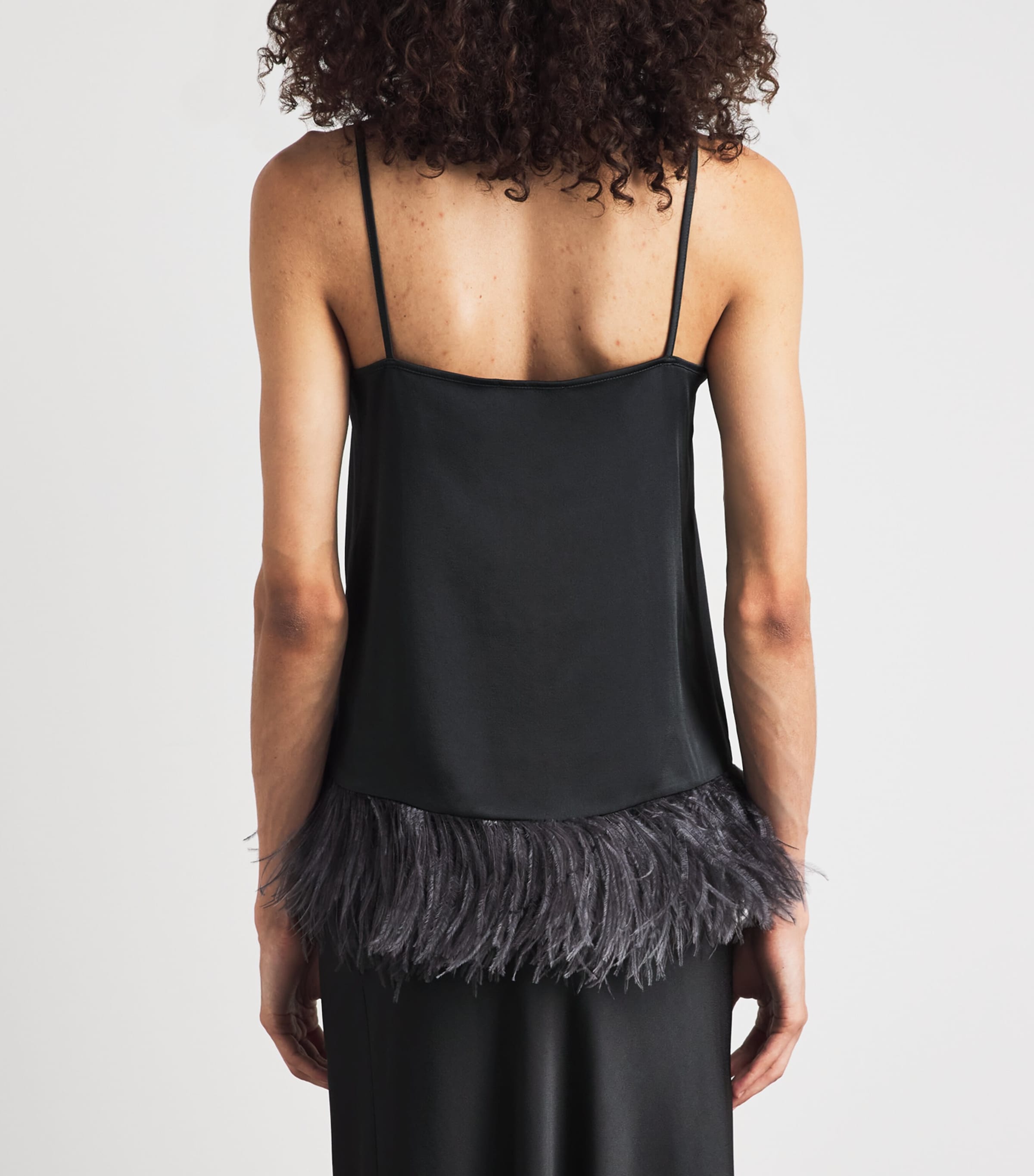 Fabiana Filippi Womens Satin Ostrich Feather-Trim Blouse Ardesia Image 5