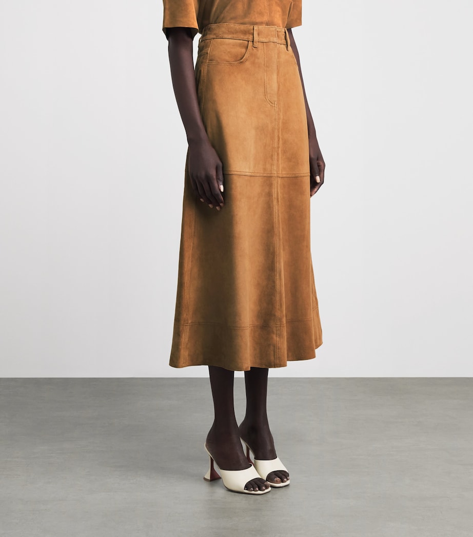ME+EM Womens Suede A-Line Luxe Maxi Skirt Cigaro Brown Image 4
