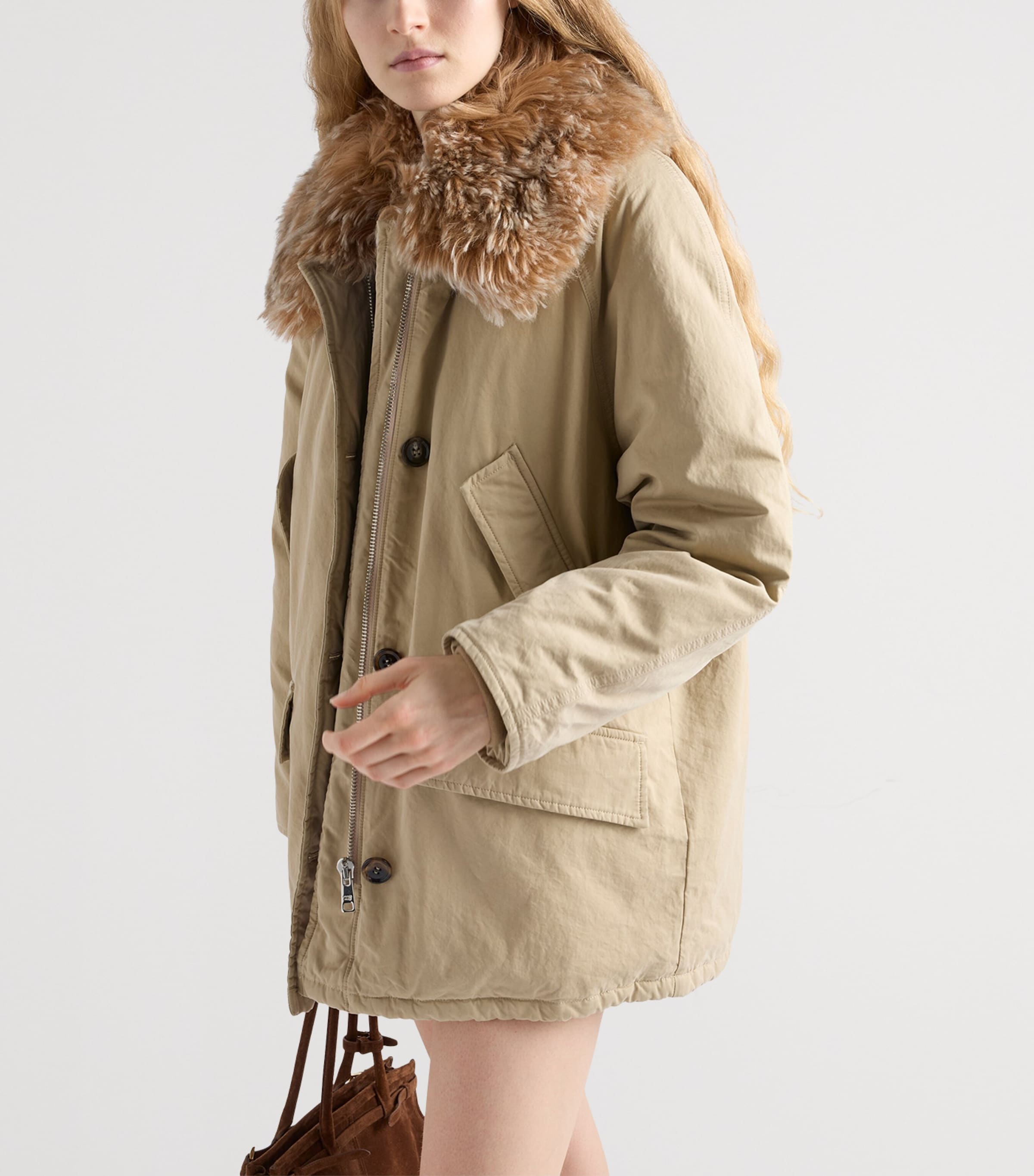 Down Cotton Shearling-Collar Jacket F0065 Image 3