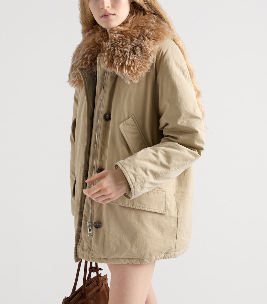 Down Cotton Shearling-Collar Jacket F0065 Image 3