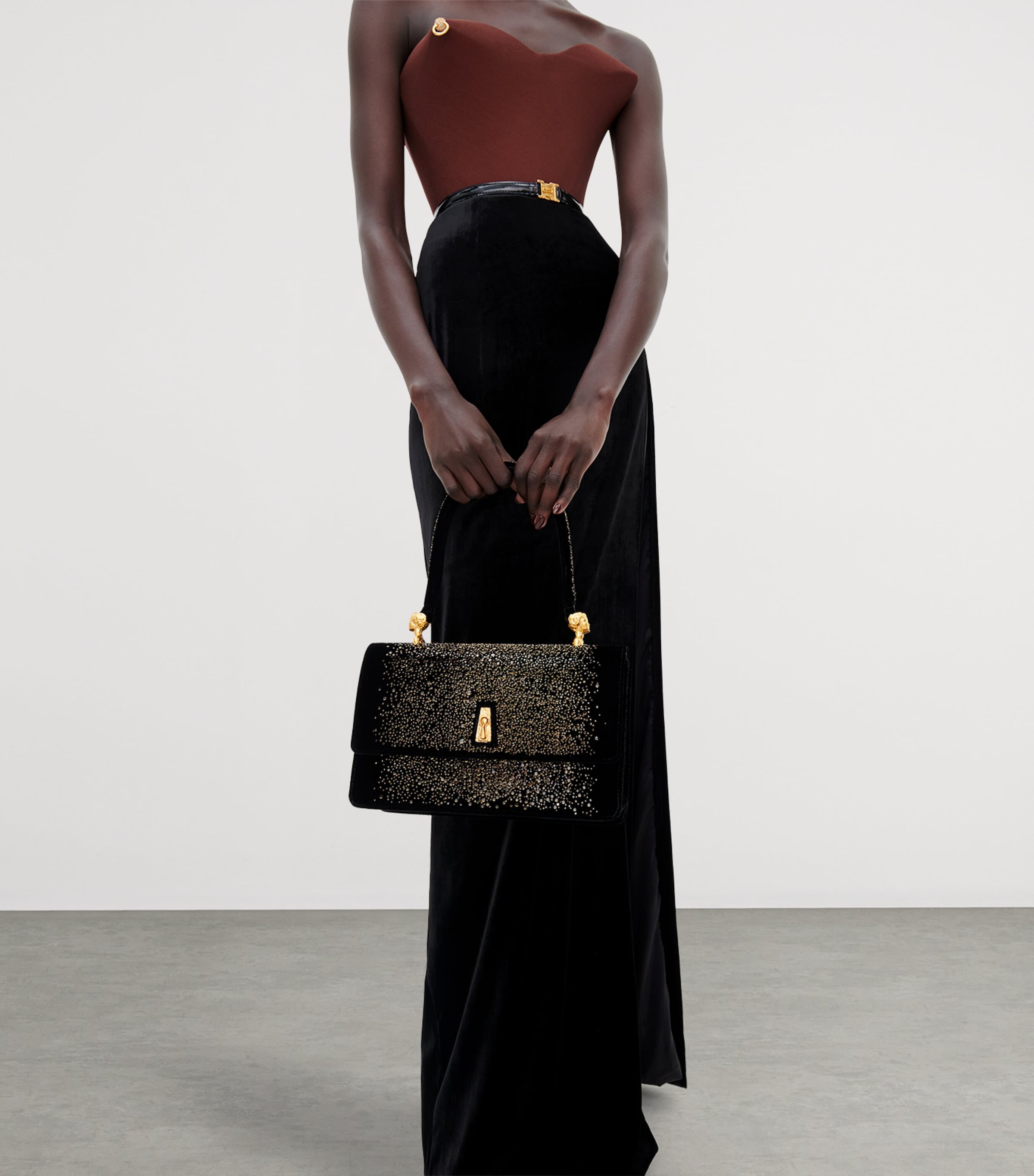 Schiaparelli Womens Adaptable Two-Tone Maxi Dress Brown / Black Image 4