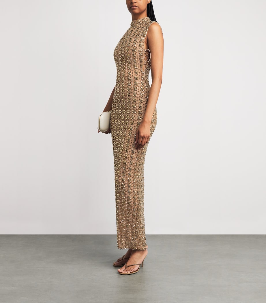 Rachel Gilbert Womens Embellished Indi Gown Gold Image 2