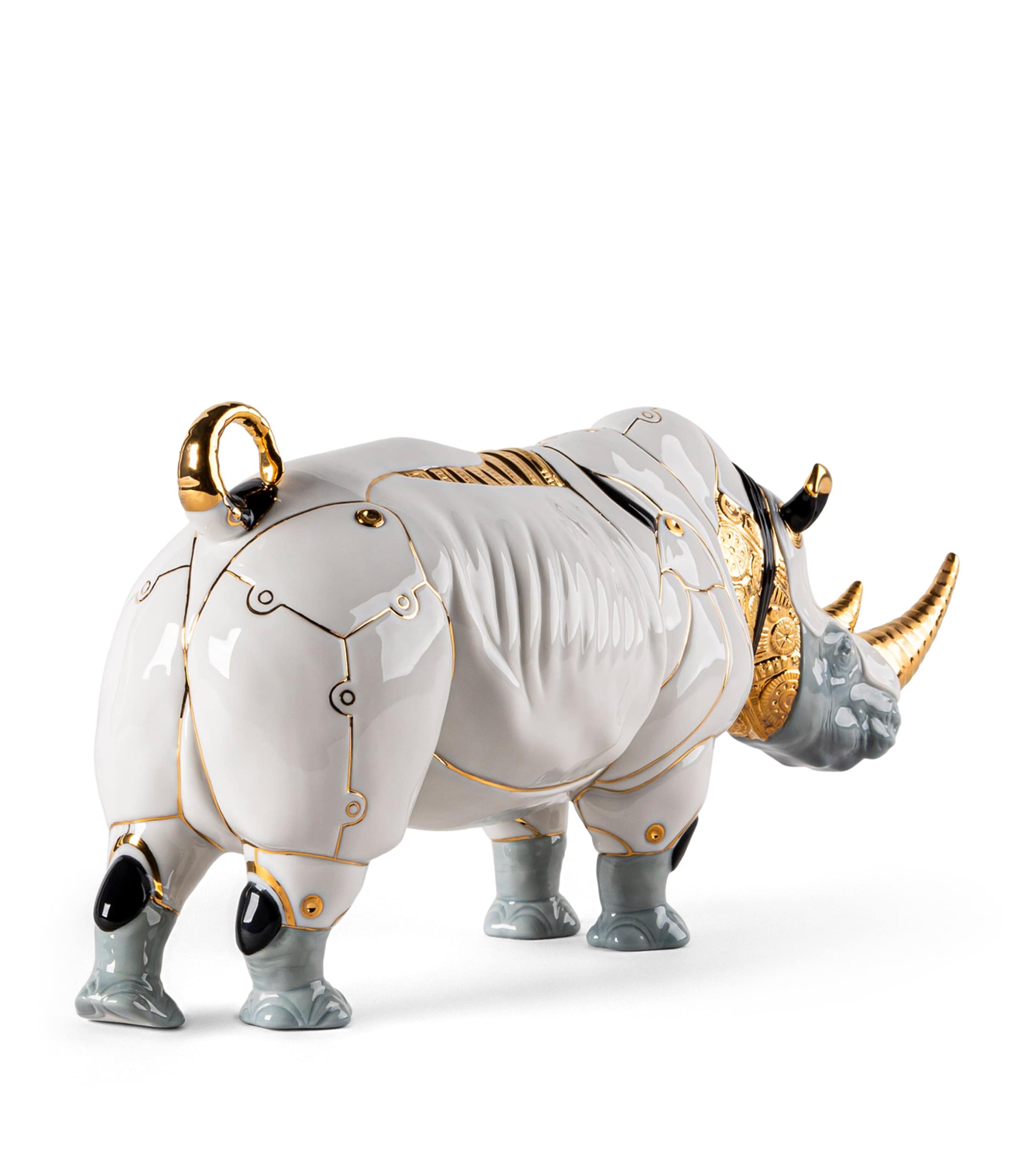 Lladró Cyborg Rhino Sculpture White, Grey & Gold Image 4
