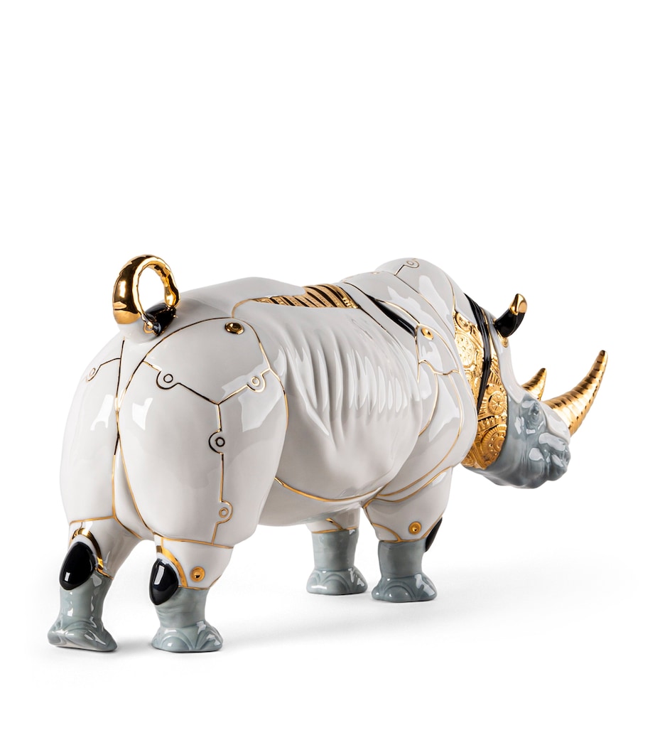 Lladró Cyborg Rhino Sculpture White, Grey & Gold Image 4