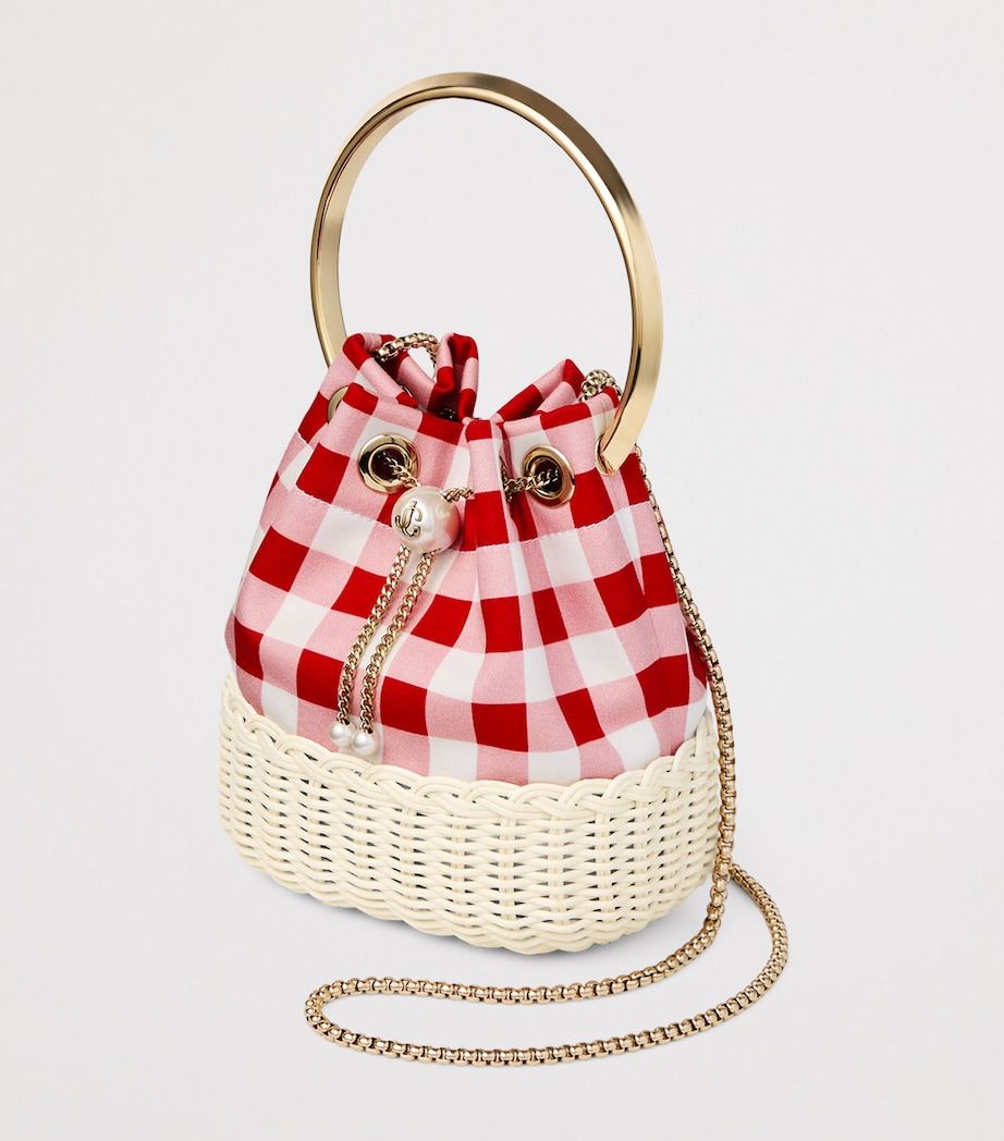 Jimmy Choo Bon Bon Canvas and Raffia Top-Handle Bag Ruby Red Mix/natural Image 3
