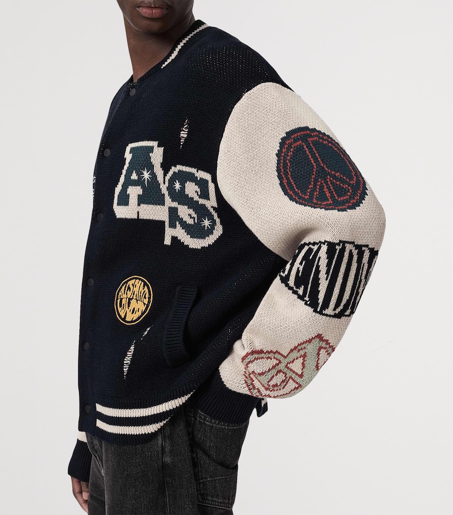 AllSaints Mens Organic Cotton Chase Cardigan Black/ecru White Image 5