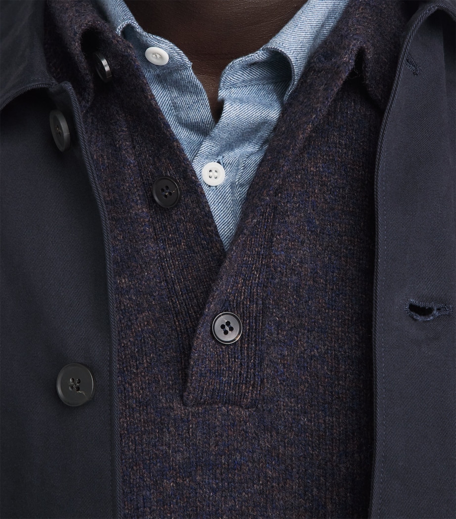 Sunspel Mens Lambswool Knitted Polo Sweater Midnight Navy T Image 3