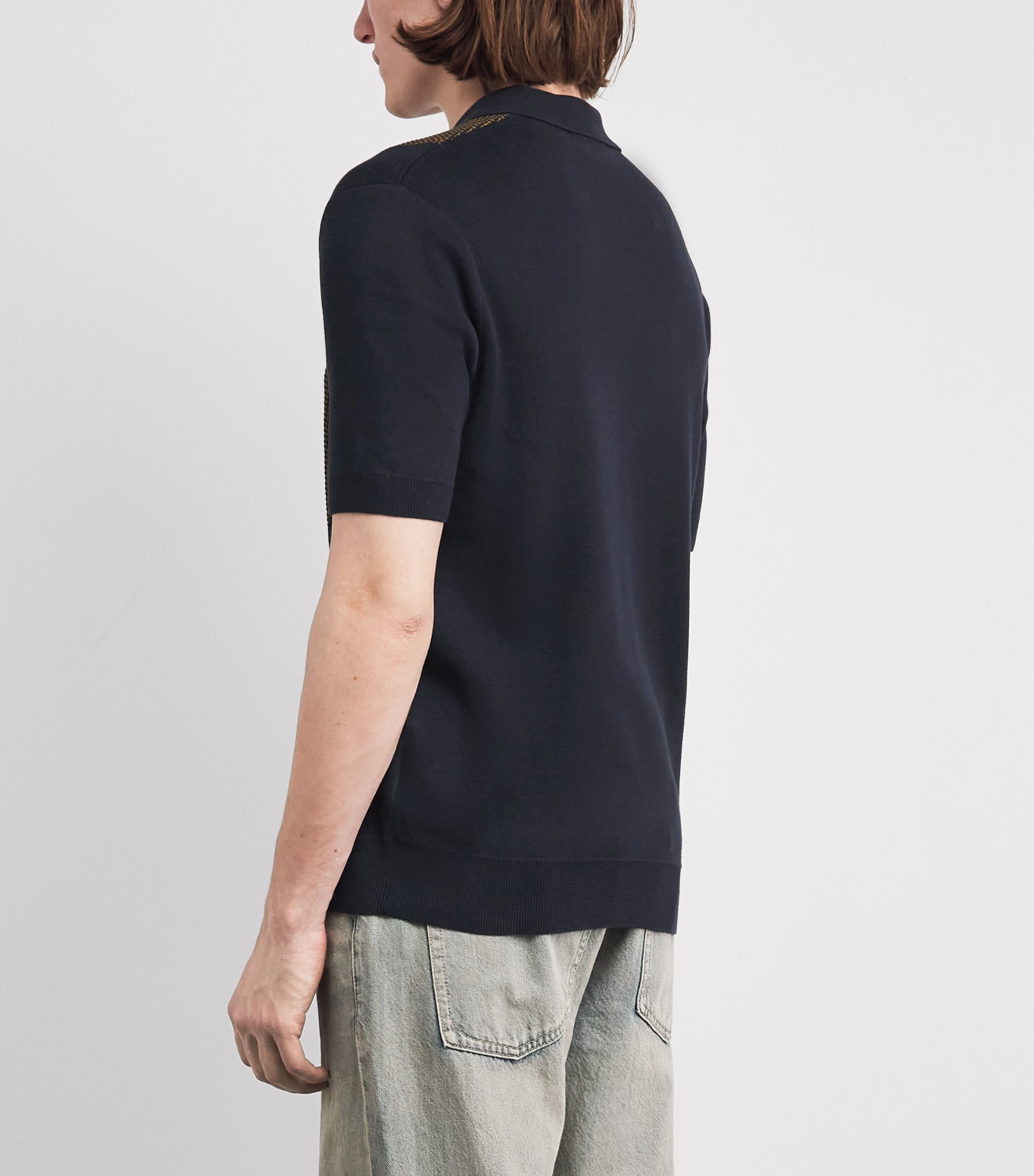 Fred Perry Mens Cotton Panelled Zip-Up Polo Shirt Navy Image 5