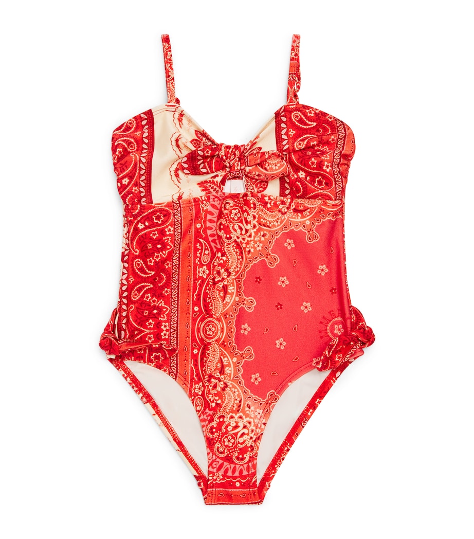 Printed Tie Front Lucky Swimsuit (2-12 Years) RED BANDANA Image 1