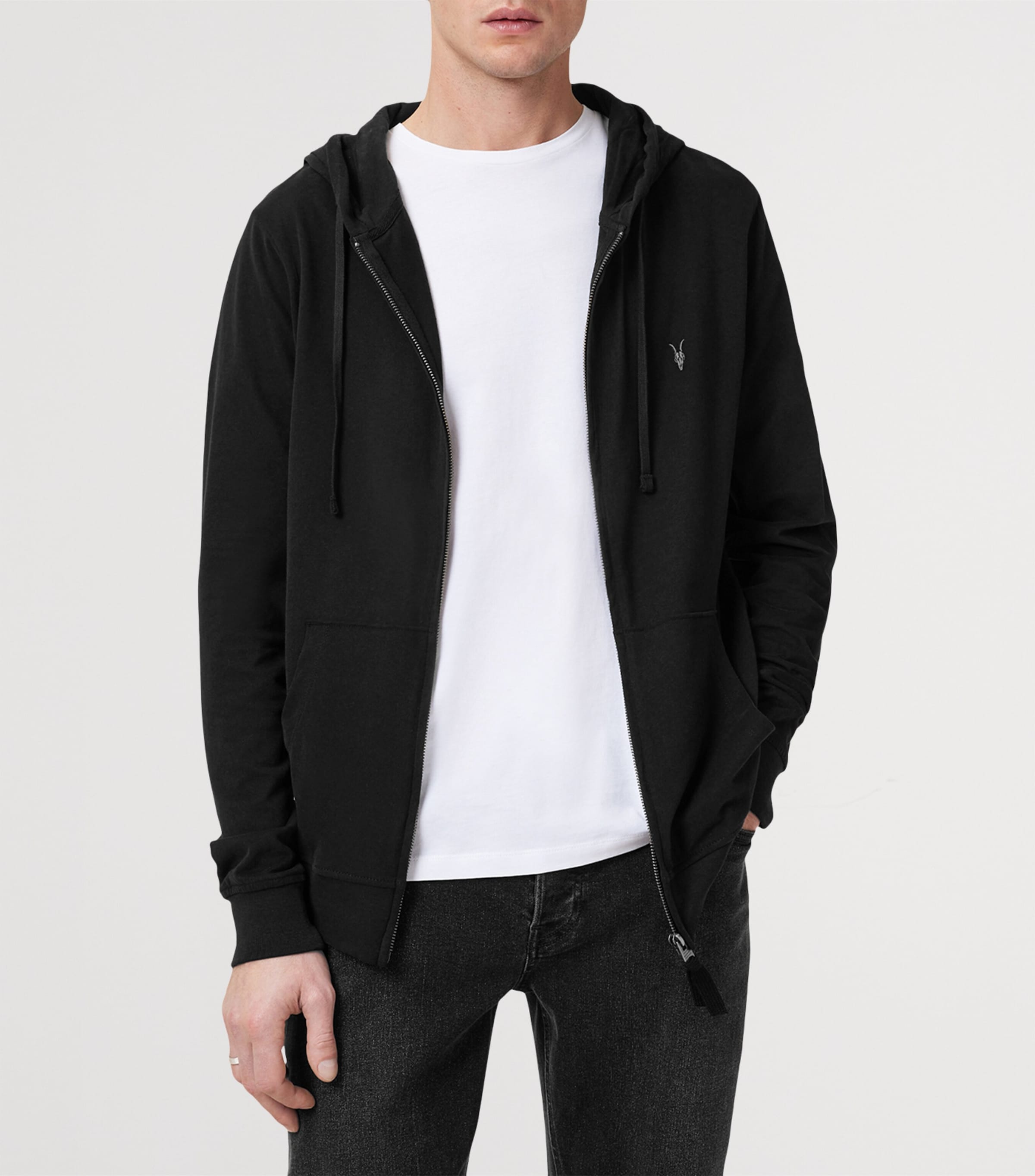 AllSaints Black Organic Cotton Brace Zip-Up Hoodie | Harrods US