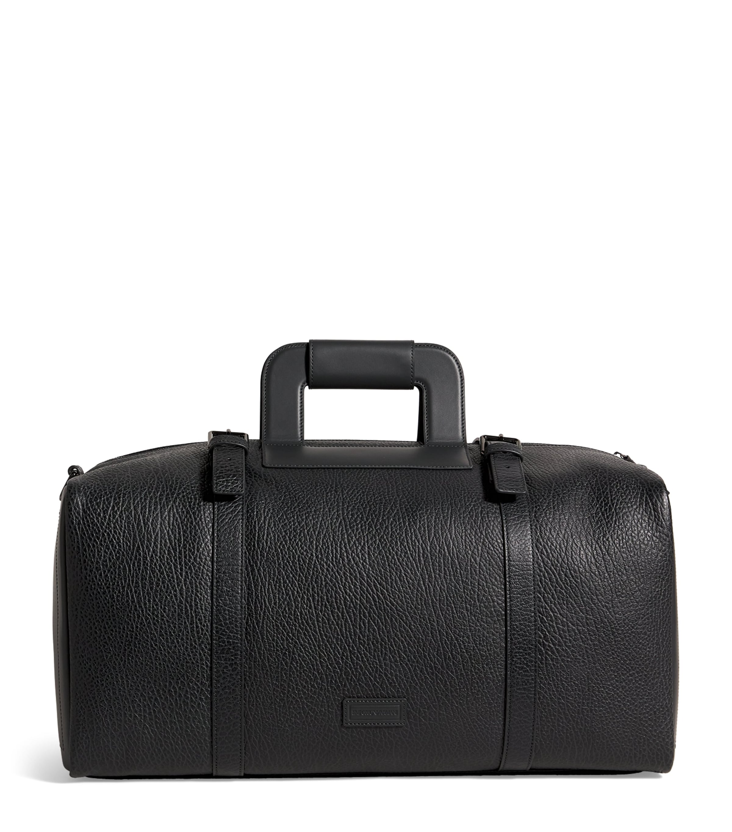 Emporio Armani Leather Holdall In Grey