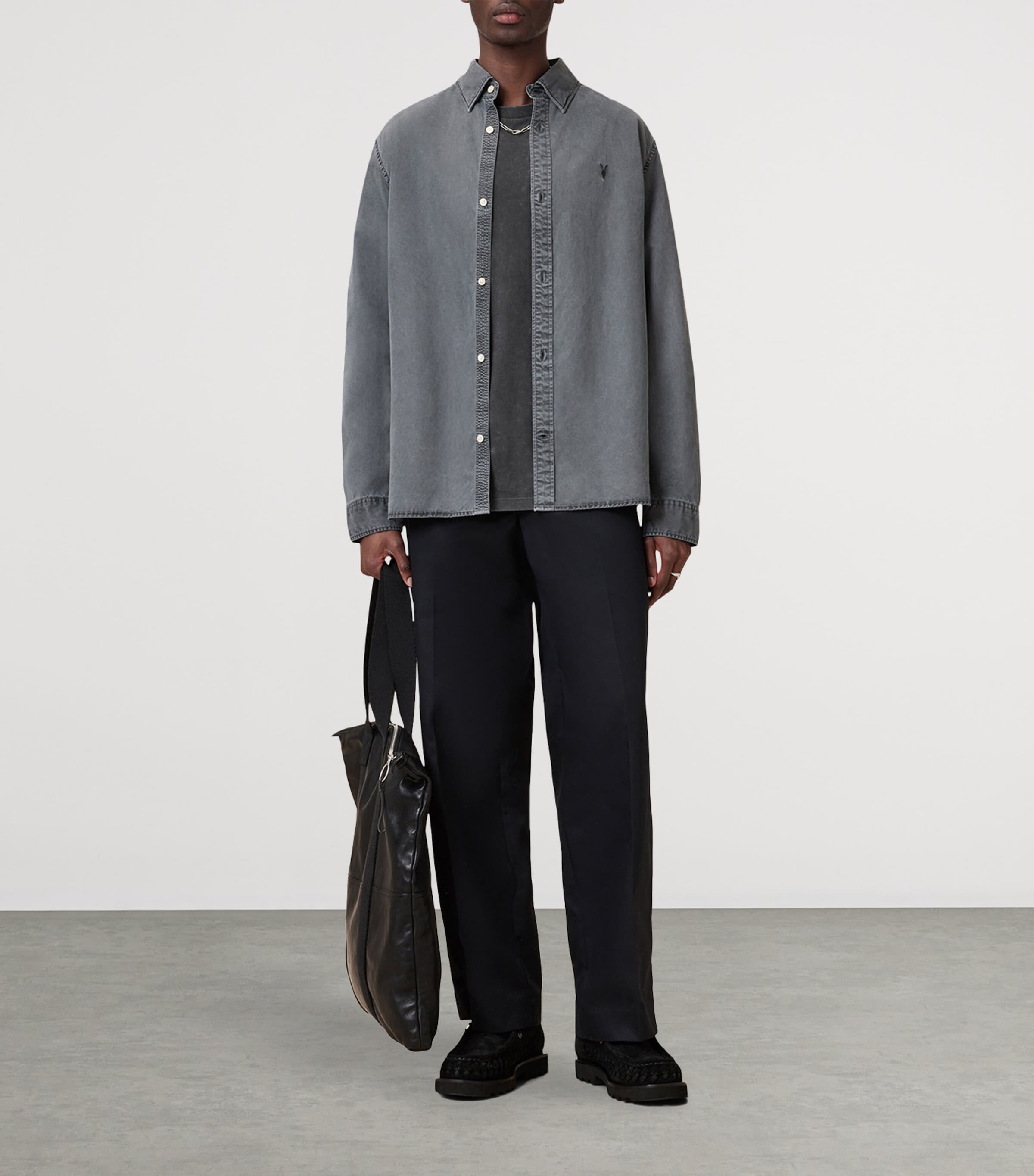AllSaints Mens Organic Cotton Saka T-Shirt Washed Black Image 4